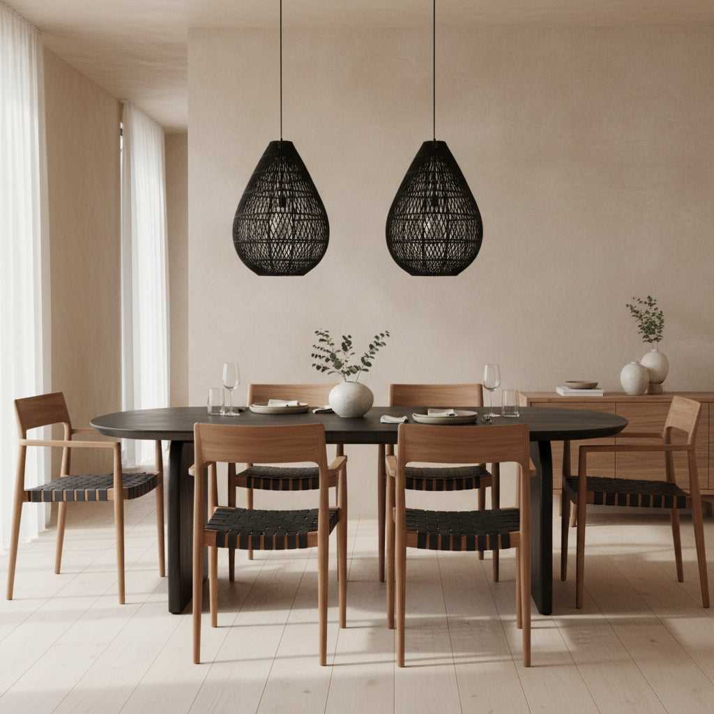 Maze druppel rotan hanglamp zwart - Ø 45x65 cm - RAW