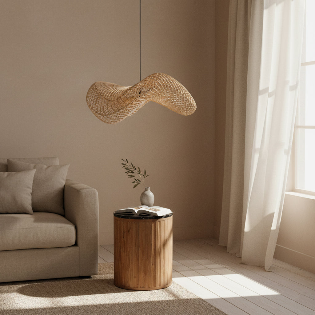 Wave rotan hanglamp L - Ø 71x26 cm - RAW