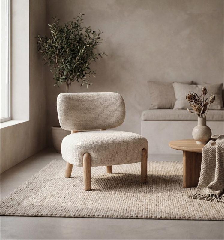 Loungestoel Denzel beige, massief eiken poten - VDC