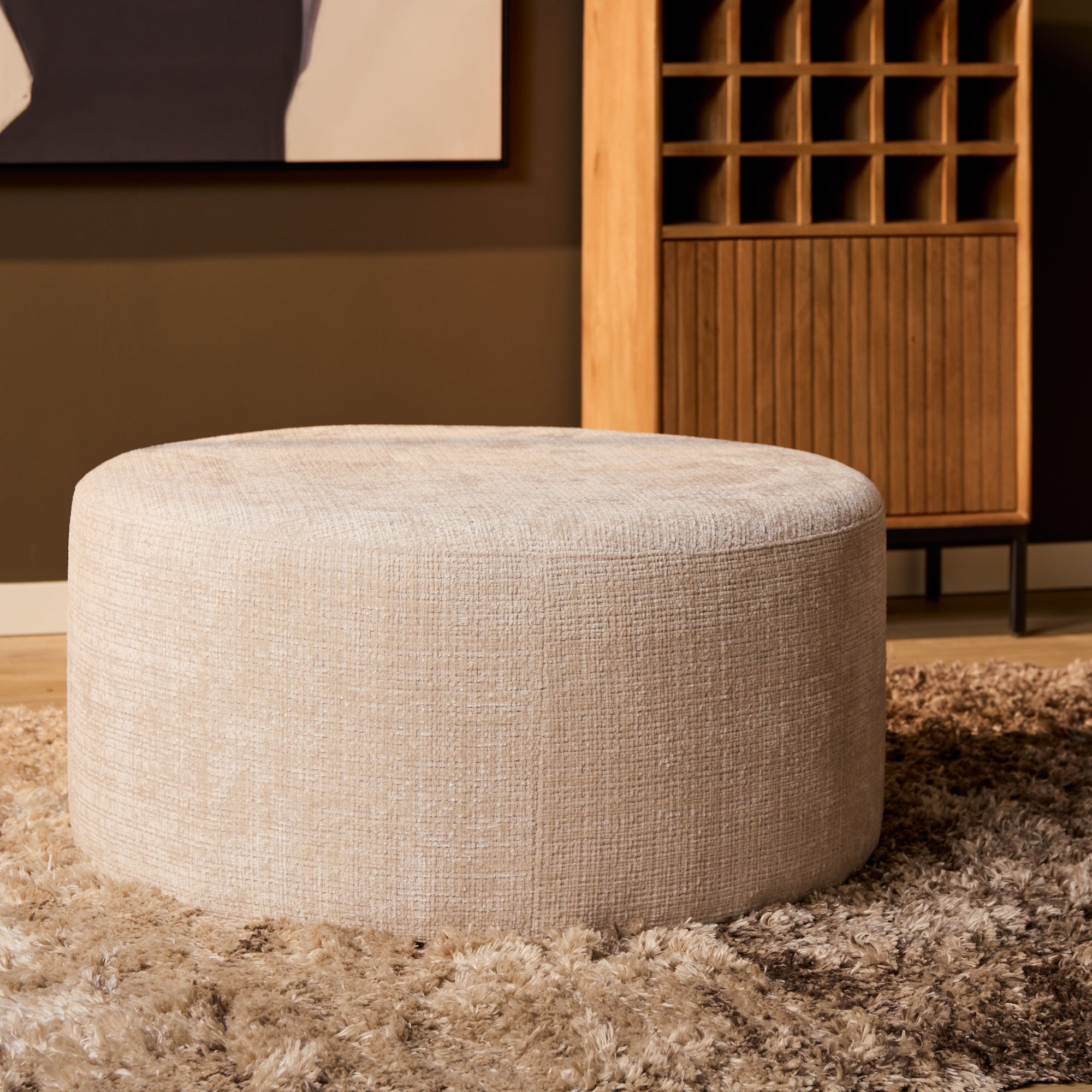 Poef | Rond | 80 cm | Cremona 02 | Beige - STF
