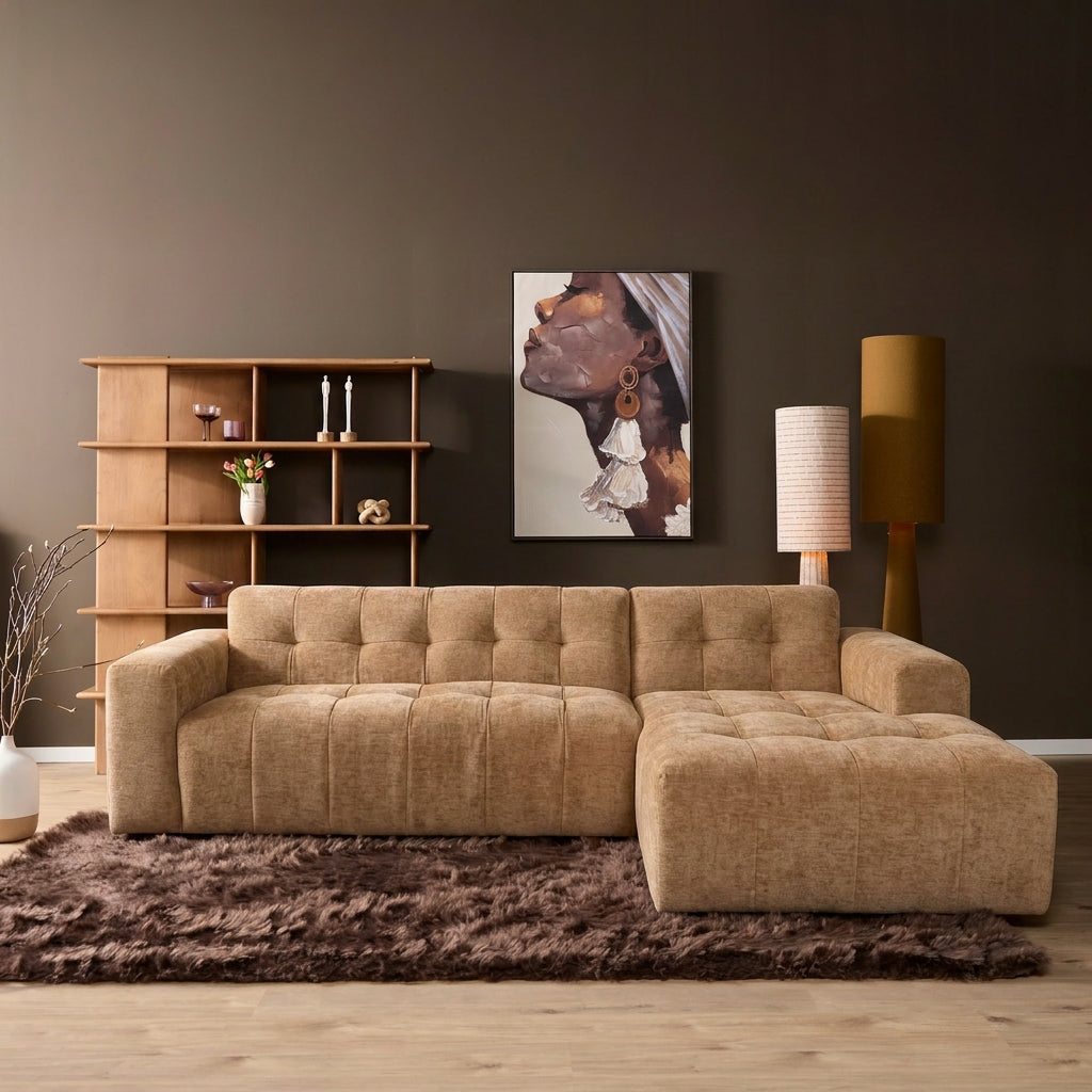 Salon Ruby Hoekbank Camel 2,5 zits AL + Lounge rechts - STF