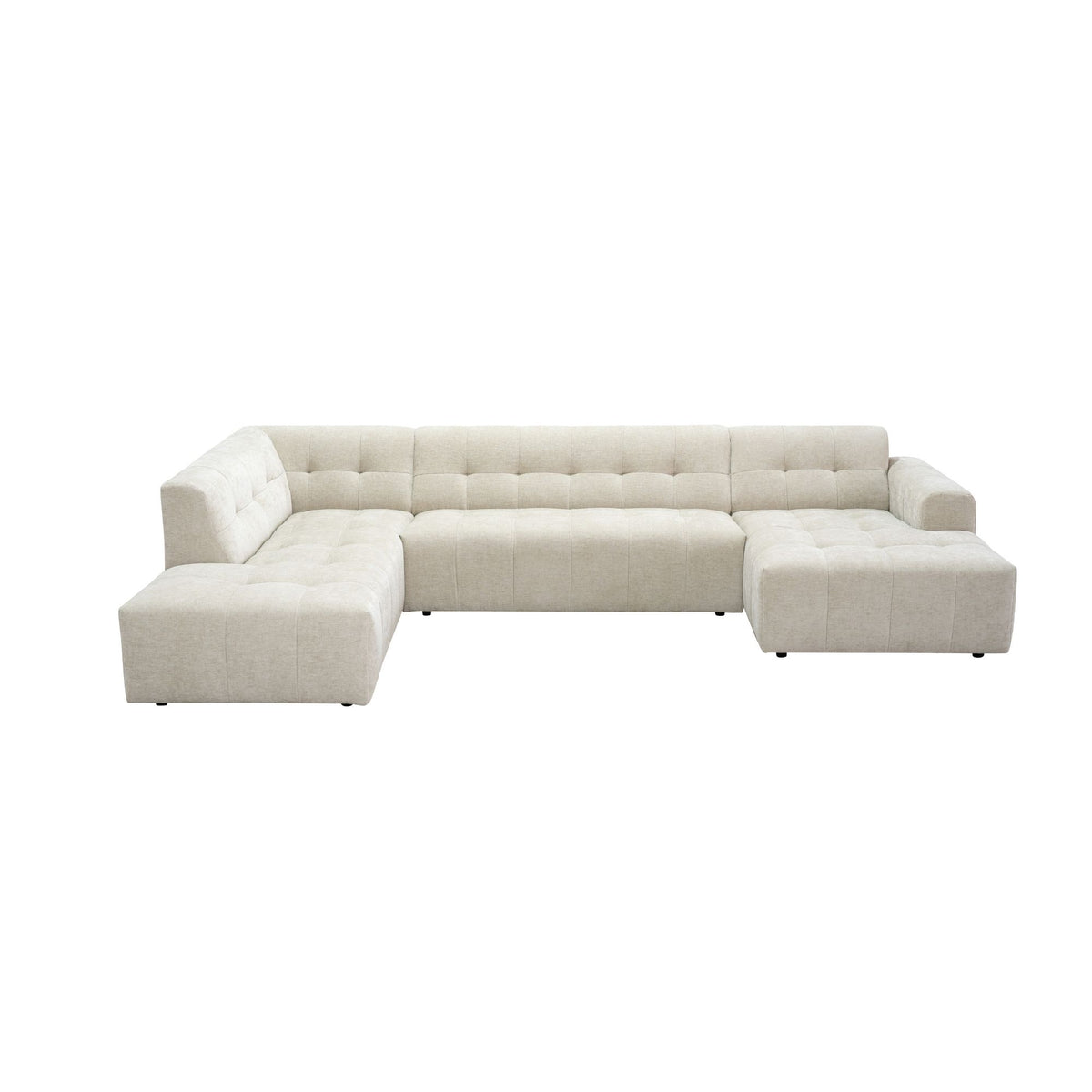 Salon Ruby U-bank beige ottomane links + 2,5-zits + lounge rechts - STF