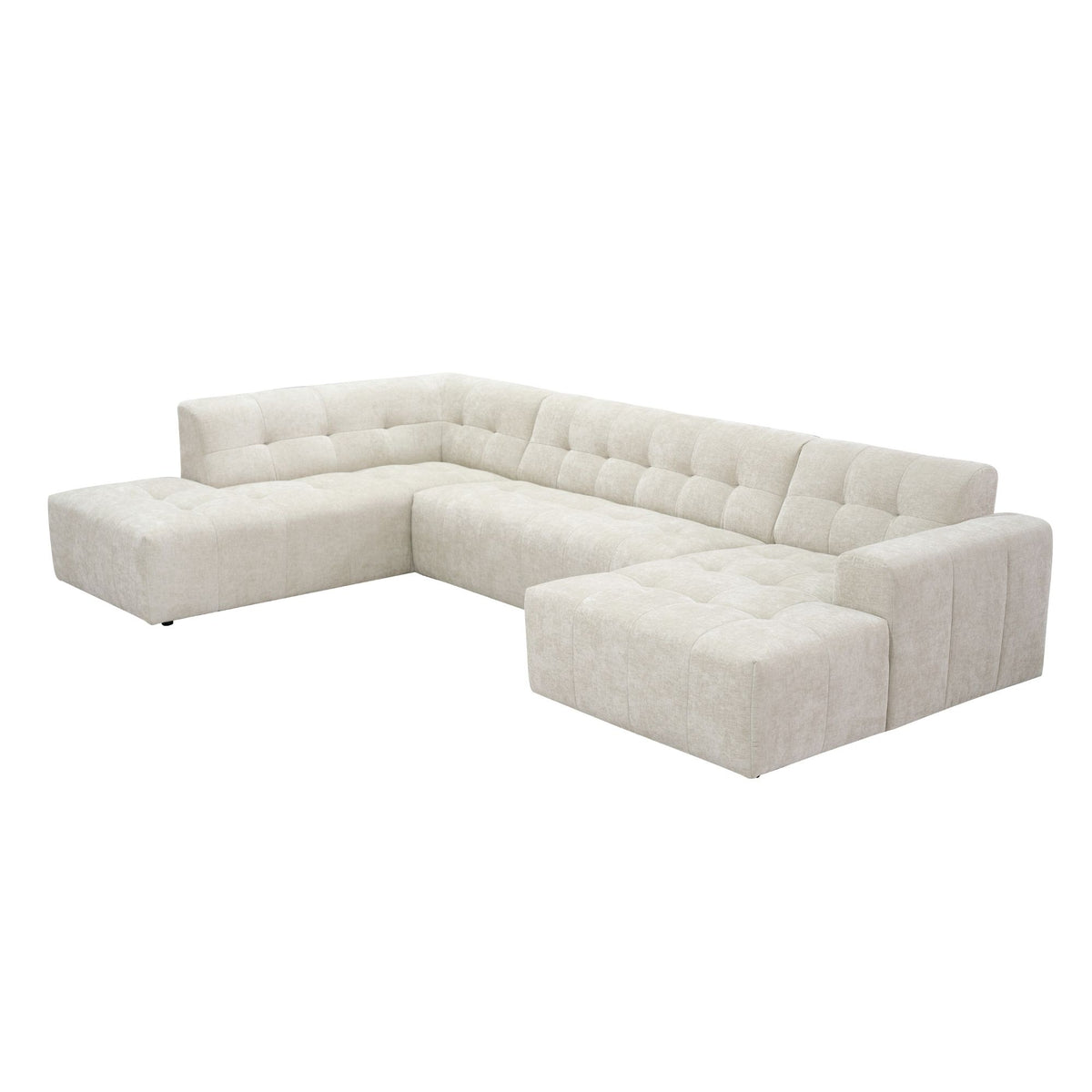 Salon Ruby U-bank beige ottomane links + 2,5-zits + lounge rechts - STF
