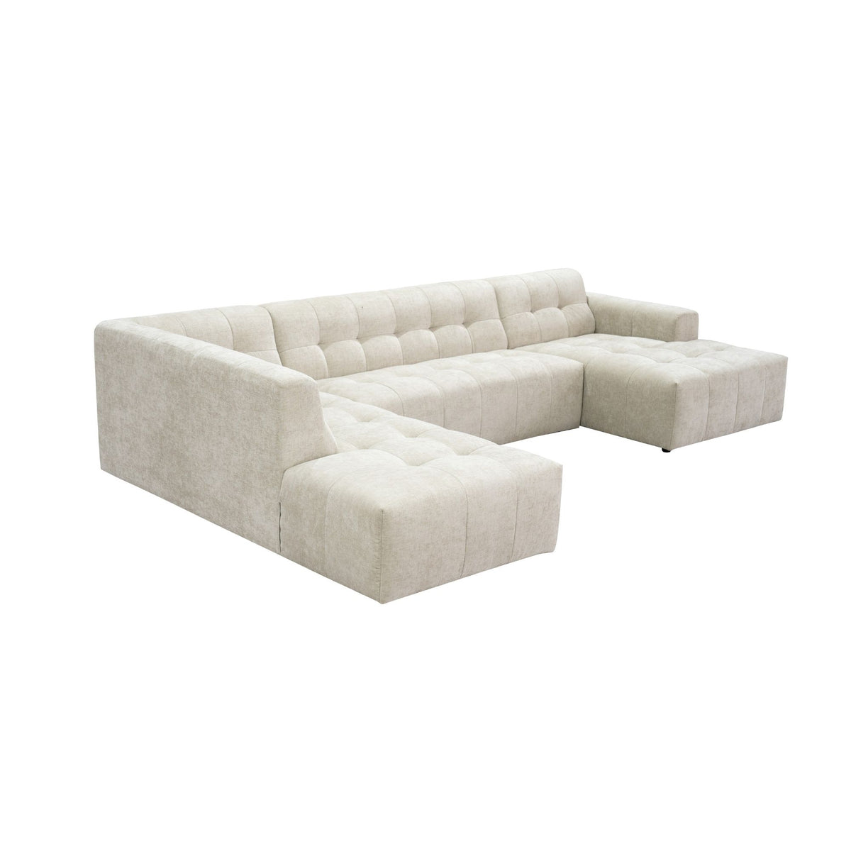 Salon Ruby U-bank beige ottomane links + 2,5-zits + lounge rechts - STF