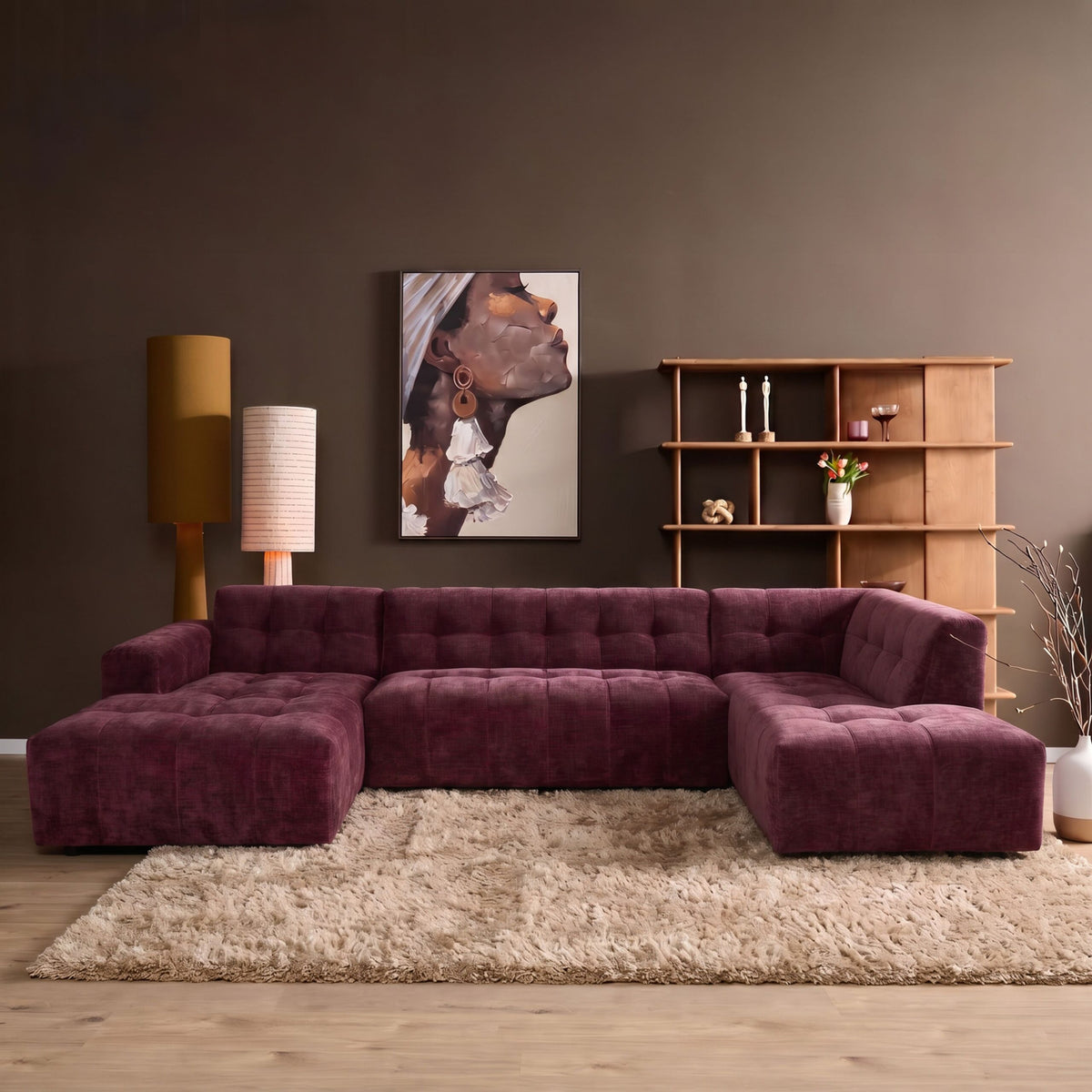 Salon Ruby U-bank Paars Lounge L + 2,5 + Ottomane Rechts - STF