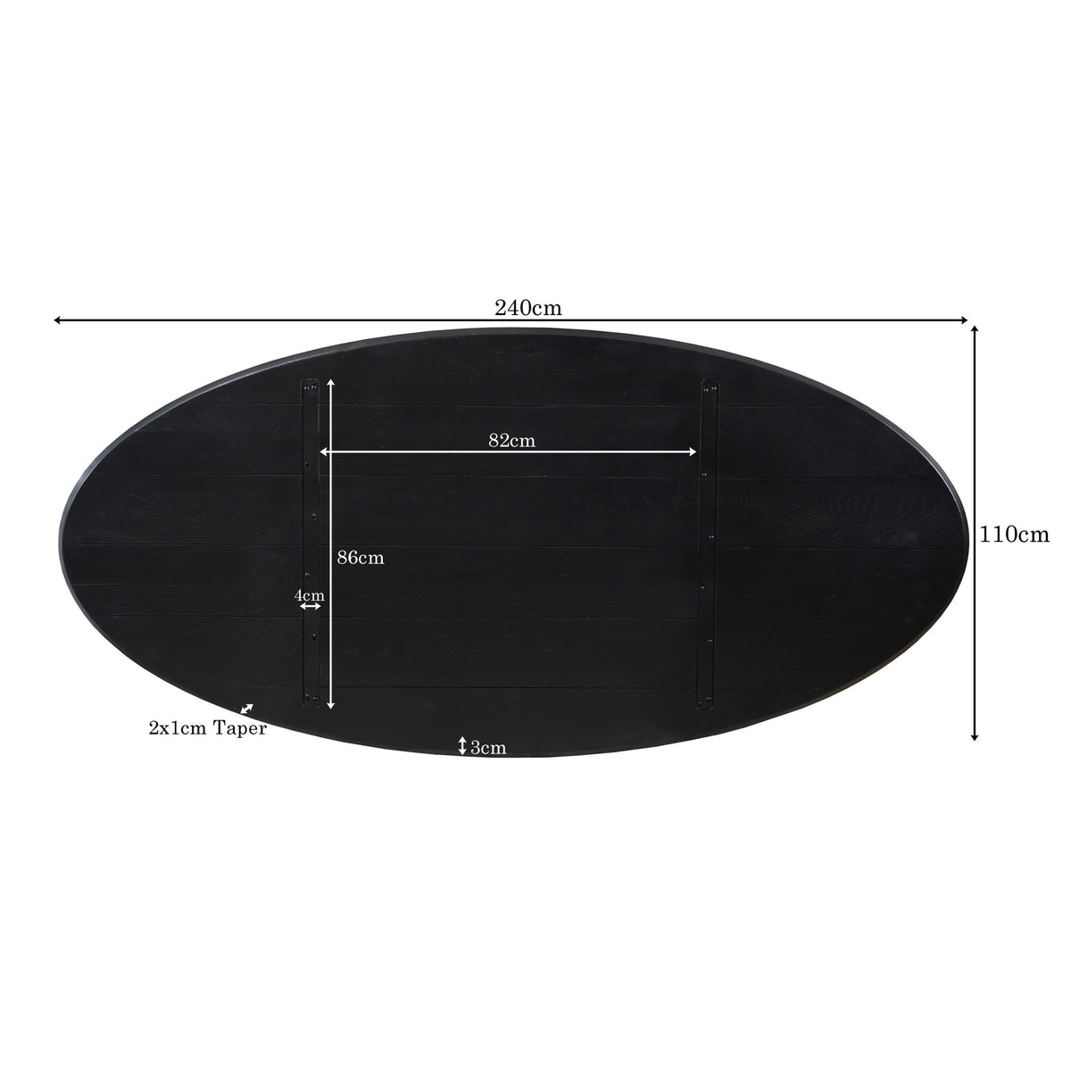 Tafelblad eik Ferris ovaal 240 cm zwart - STF
