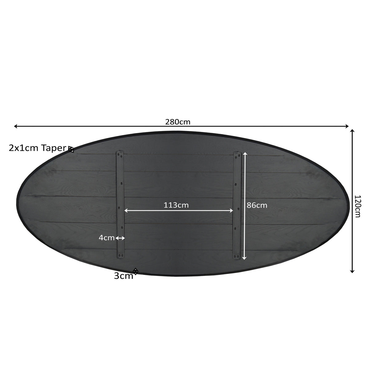 Tafelblad eik Ferris Ovaal 280 cm Zwart - STF