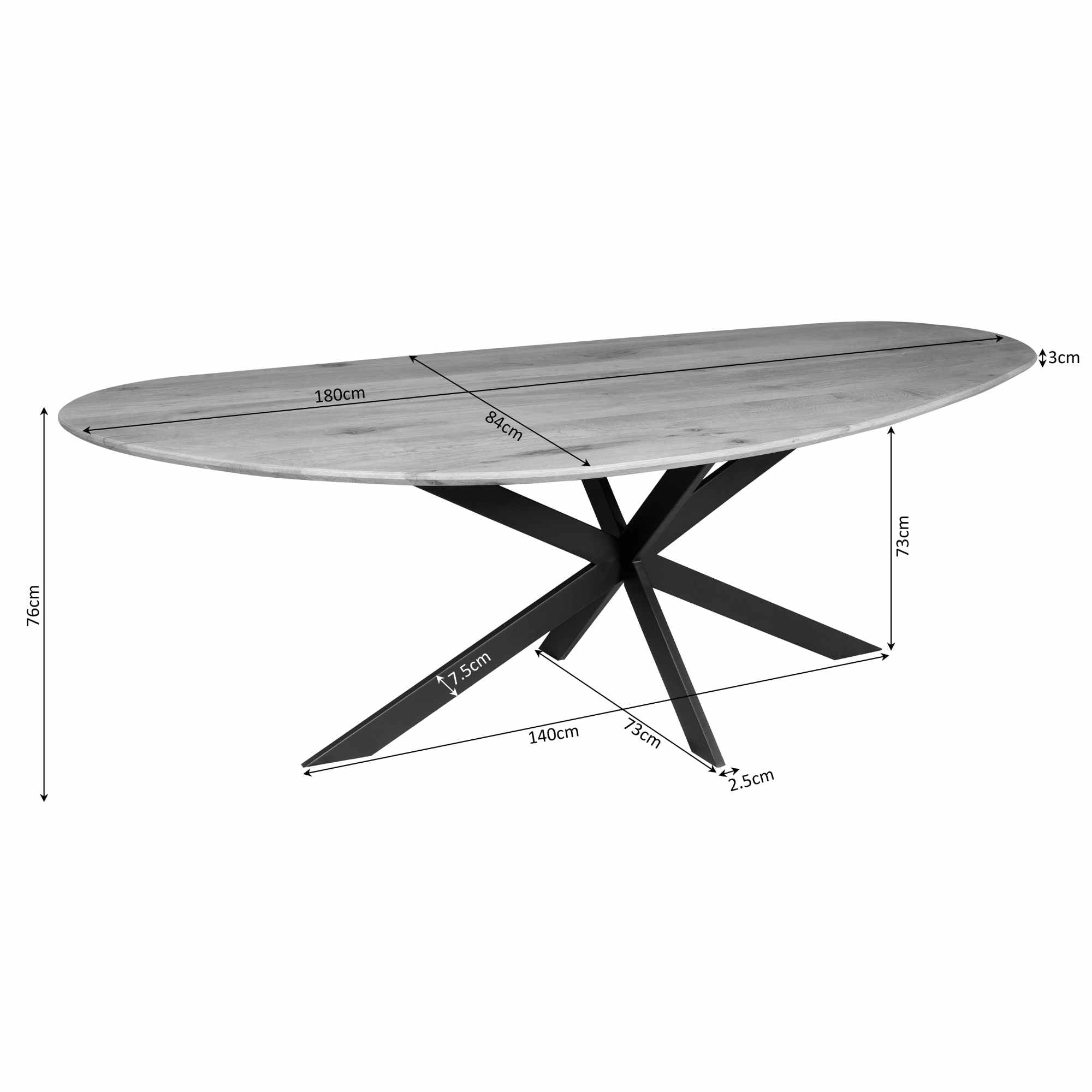 Eettafel Cloud | 180 cm | Eik | Zwart - STF