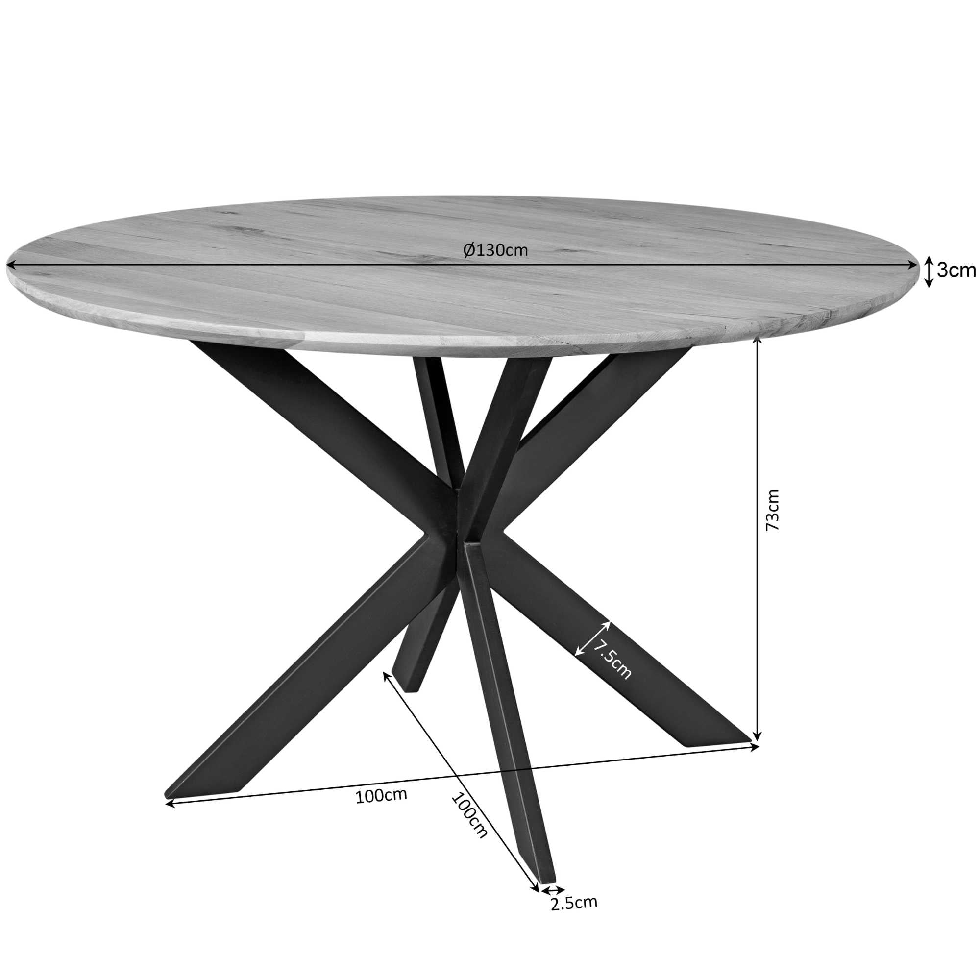 Eiken eettafel Ferris | Rond 130 cm | Bruin - STF