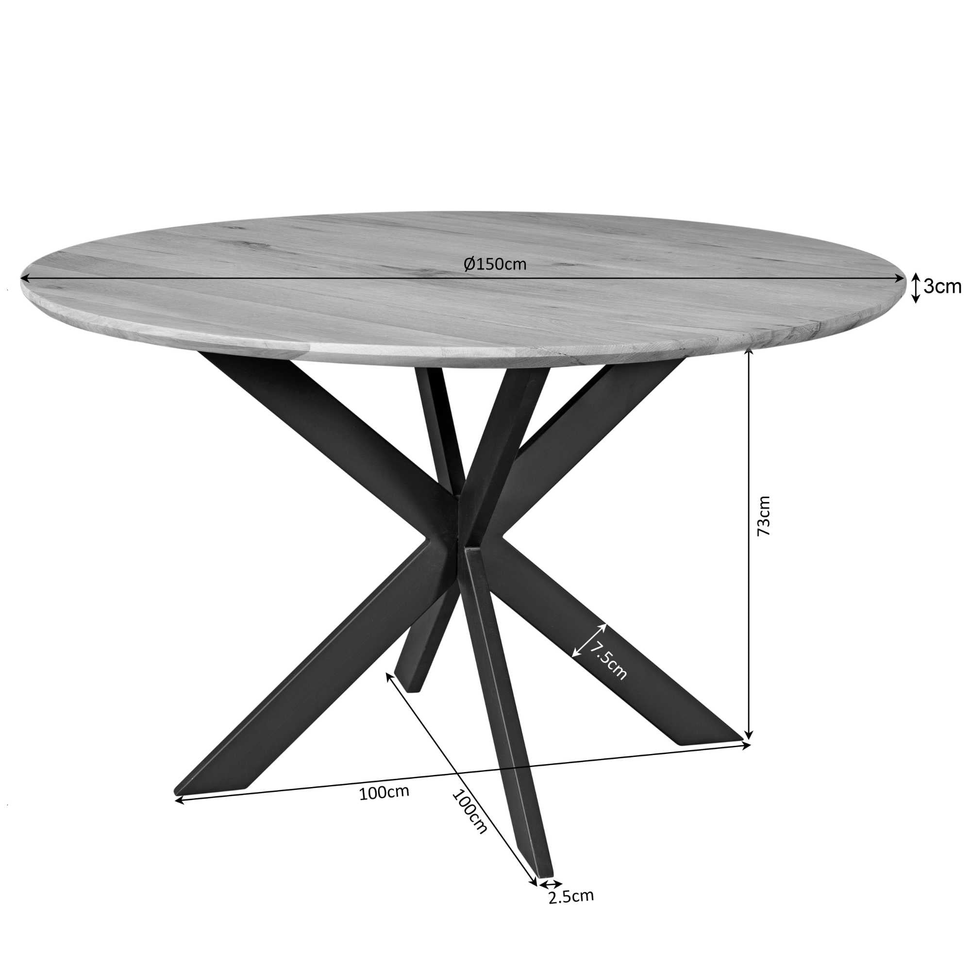 Table de salle à manger en chêne Ferris | Ronde 150 cm | Brun - STF