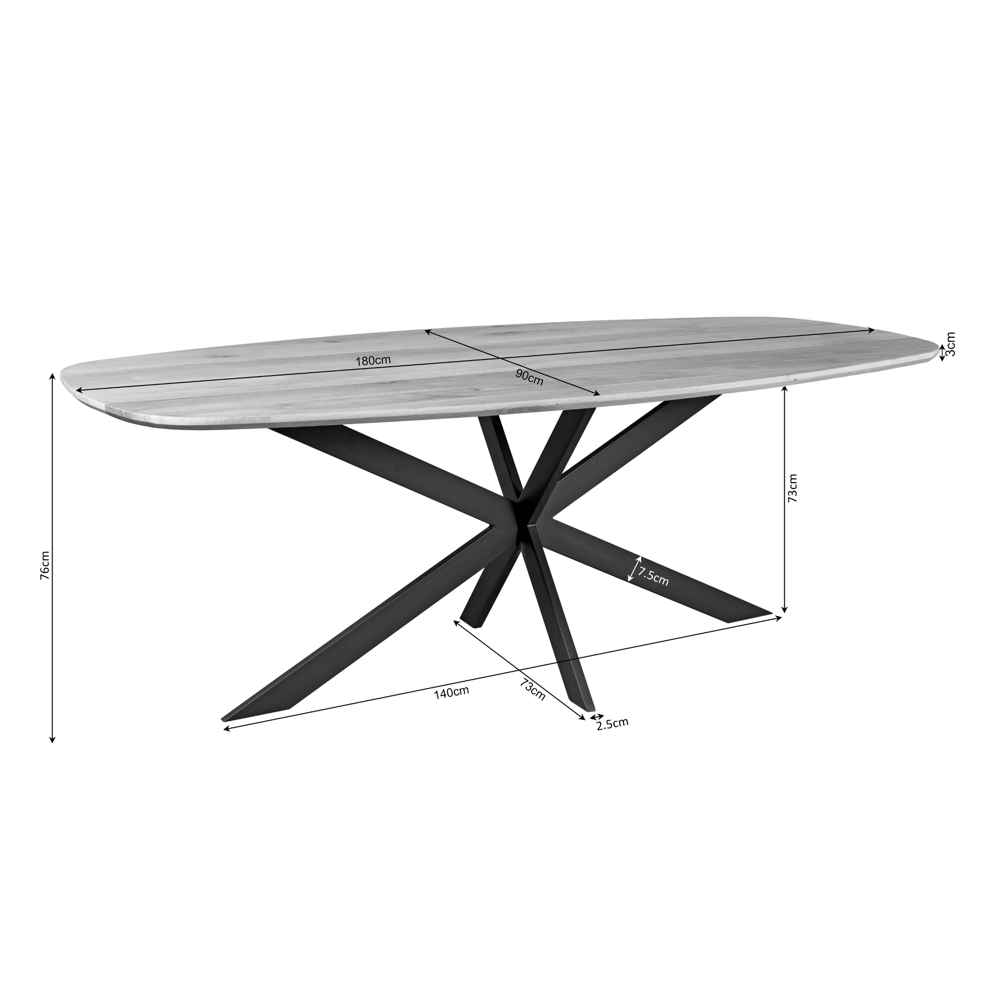 Eiken eettafel Ferris | Deens Ovaal 180 cm | Bruin - STF