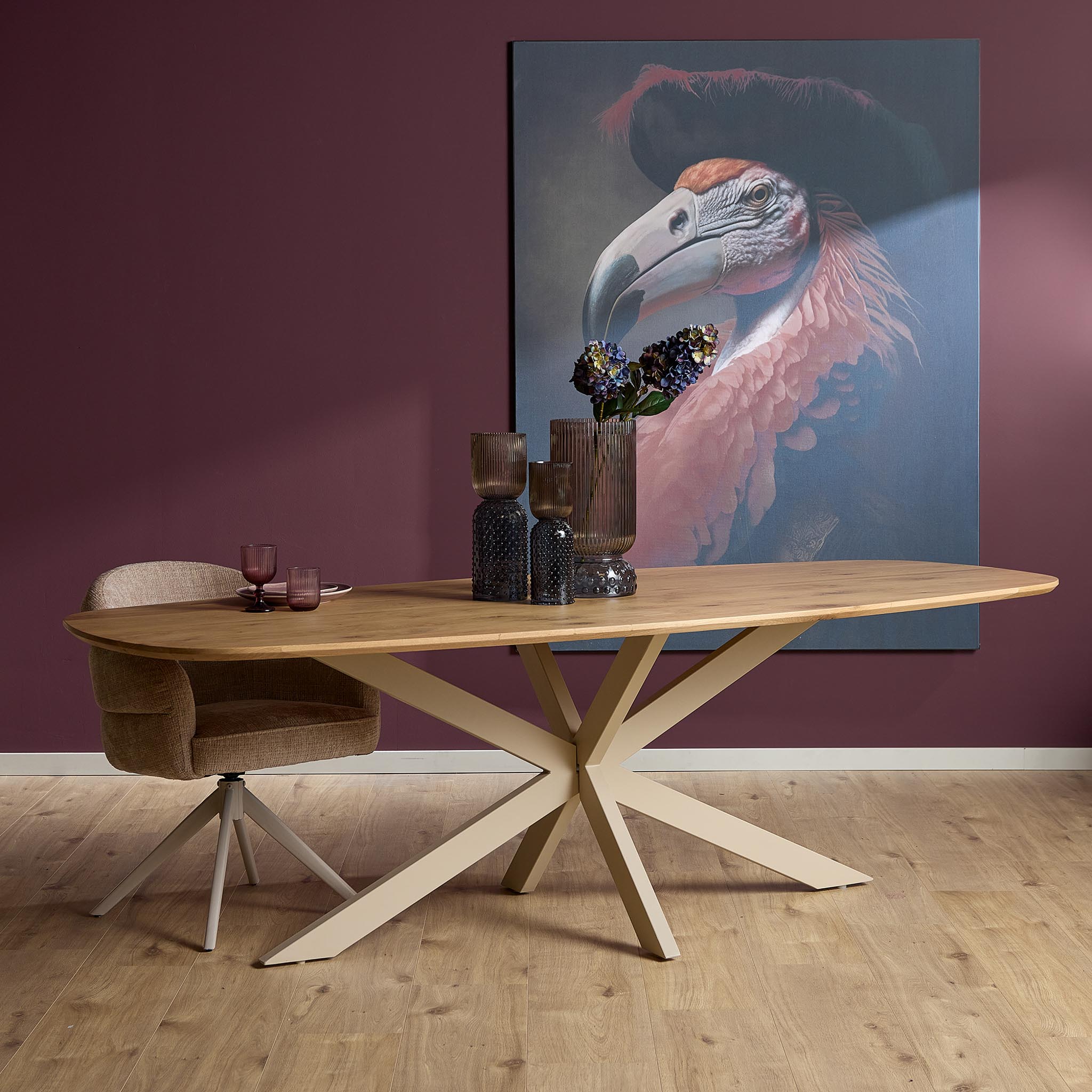 Eiken eettafel Ferris | Deens Ovaal 280 cm | Naturel | Poot Zand - STF