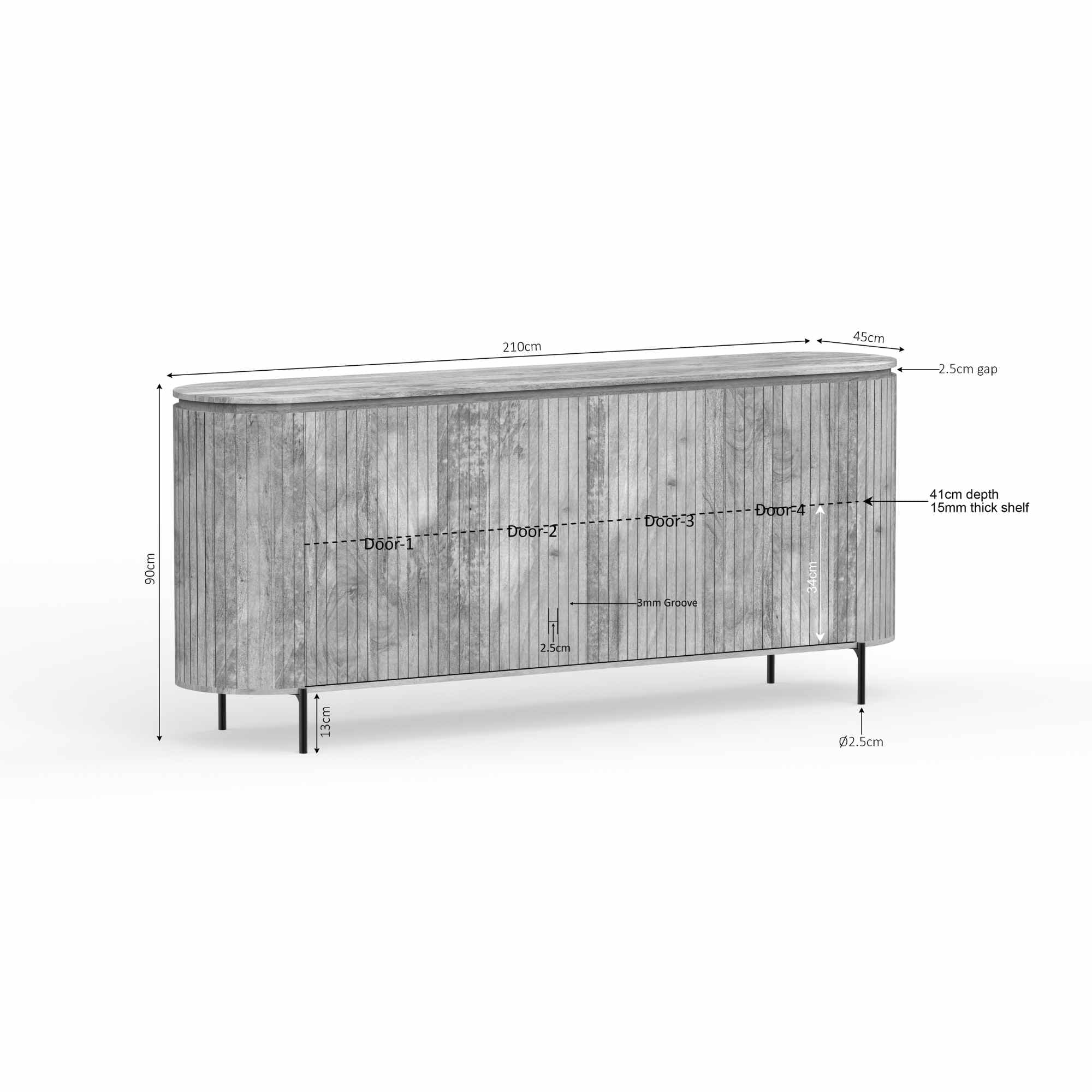 Dressoir Solana | 210 cm | Taupe - STF