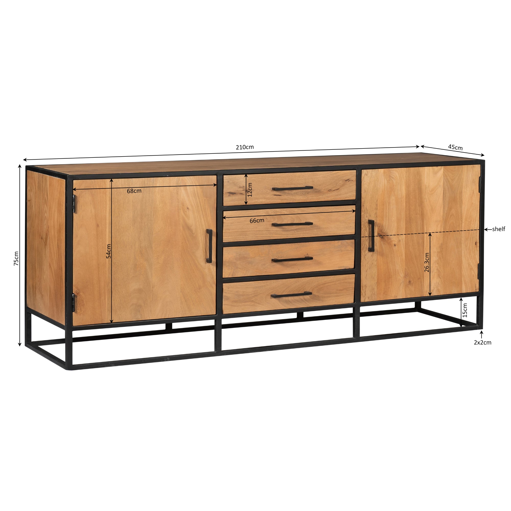 Dressoir Denver | Mangohout en staal | 210 cm  - STF