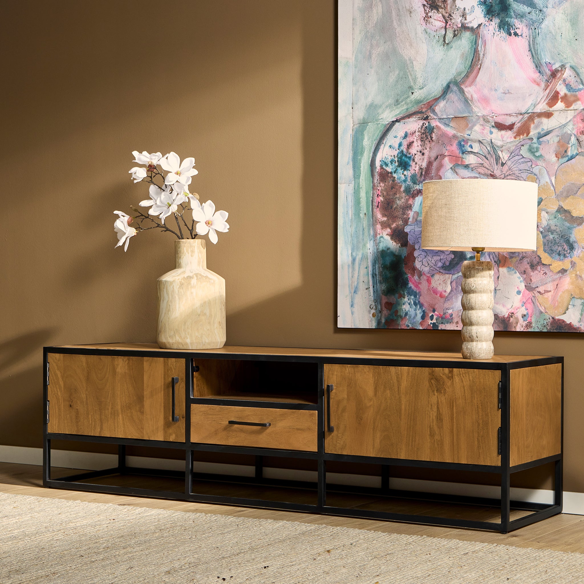 Tv-meubel Denver | Mangohout en staal | 180 cm - STF