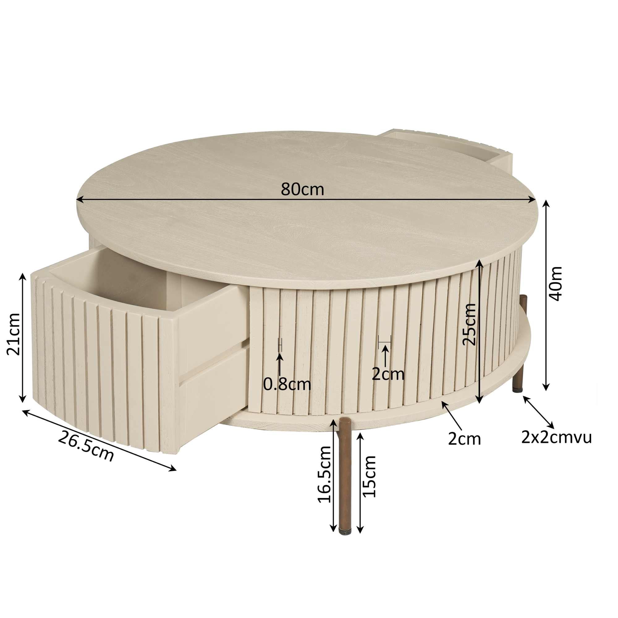 Salontafel Madison Zand | 80 cm | Rond - STF