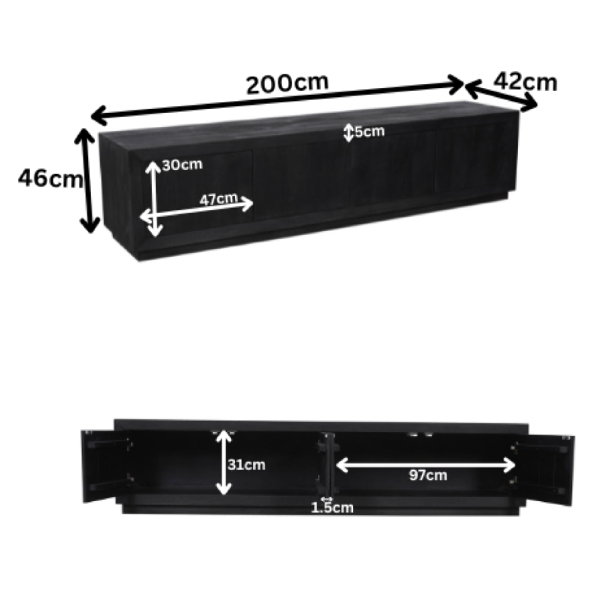 TV-meubel Brussel Zwart | 200 cm - STF
