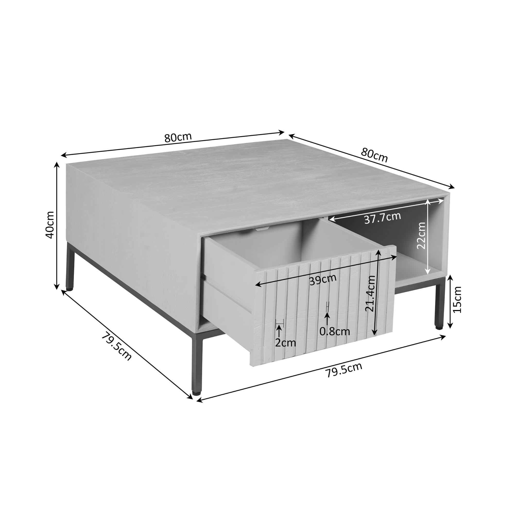 Table basse Madison Brune | 80 cm | Carrée - STF