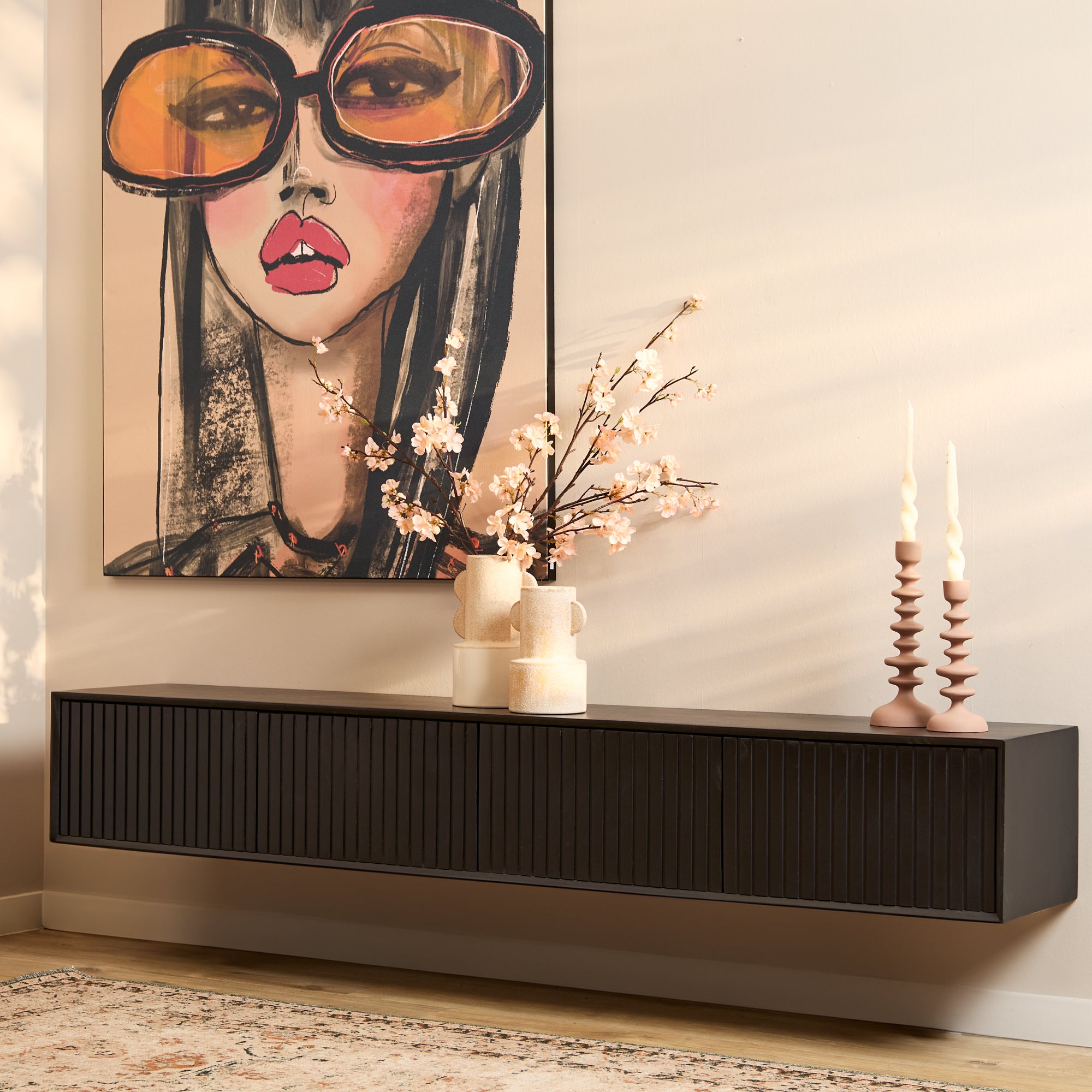 Zwevend tv-meubel Madison Zwart | 200 cm - STF