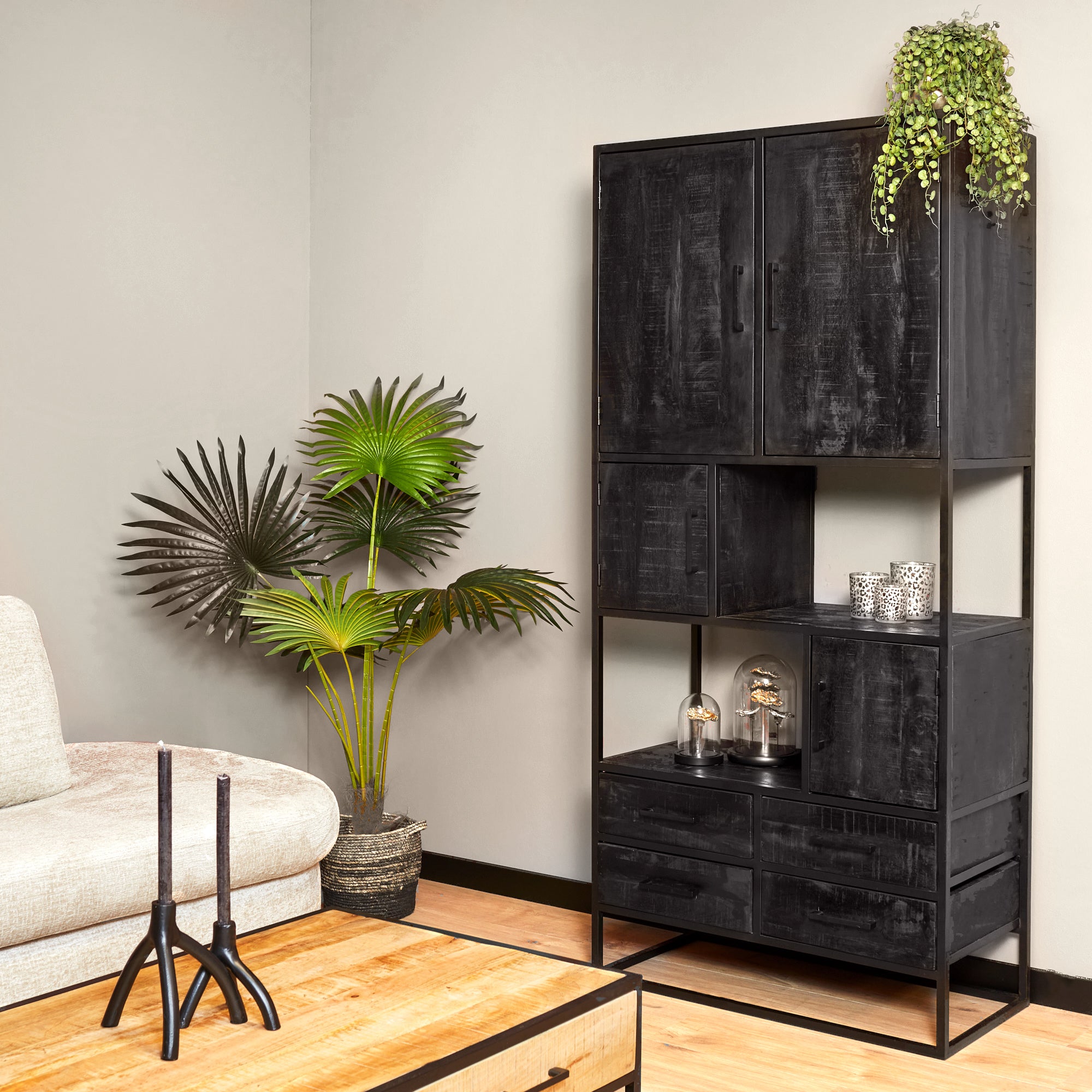 Boekenkast Denver Zwart | Mangohout en staal | 90 cm - STF