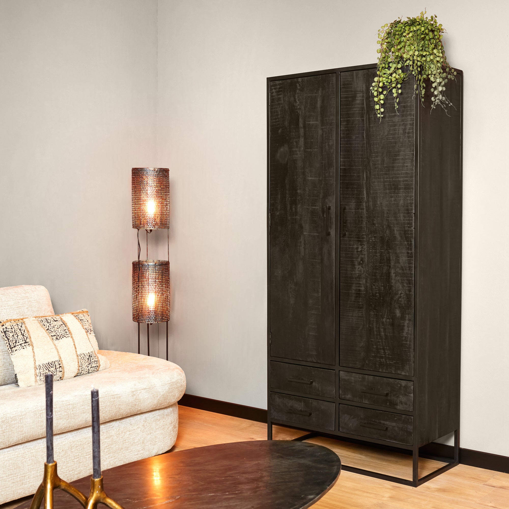 Bergkast Denver Zwart | Mangohout en staal | 90 cm - STF