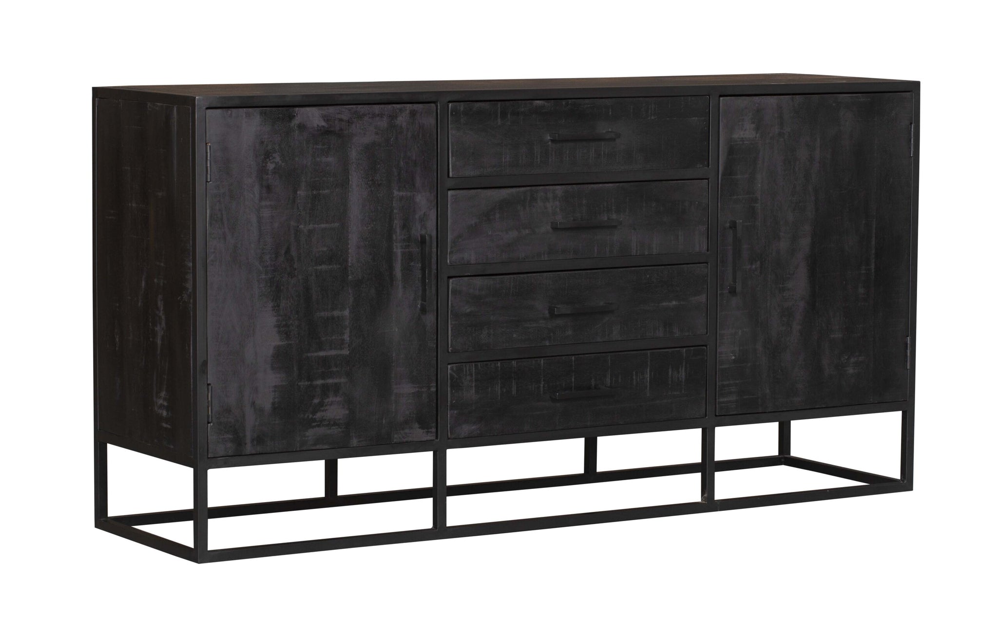 Dressoir Denver Zwart 165 cm | Mangohout en staal  - STF