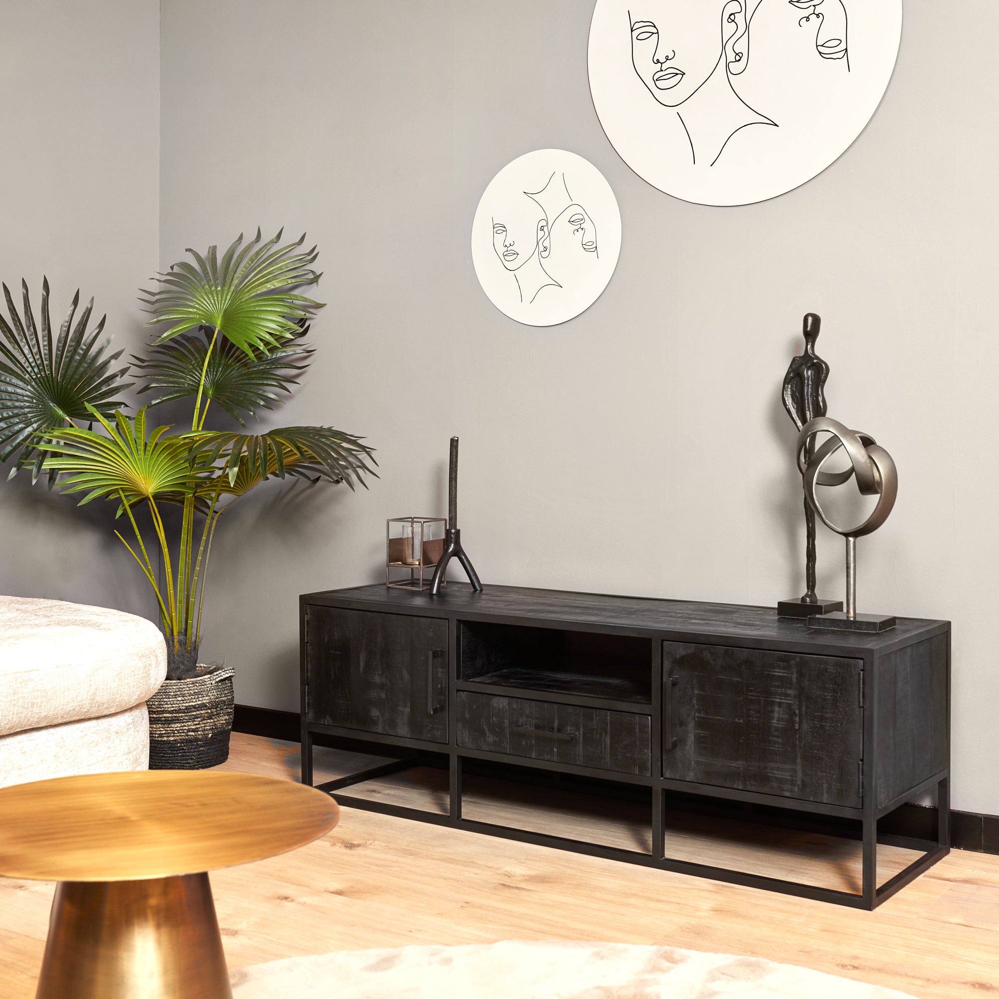 Tv-meubel Denver Zwart 145 cm | Mangohout en staal - STF