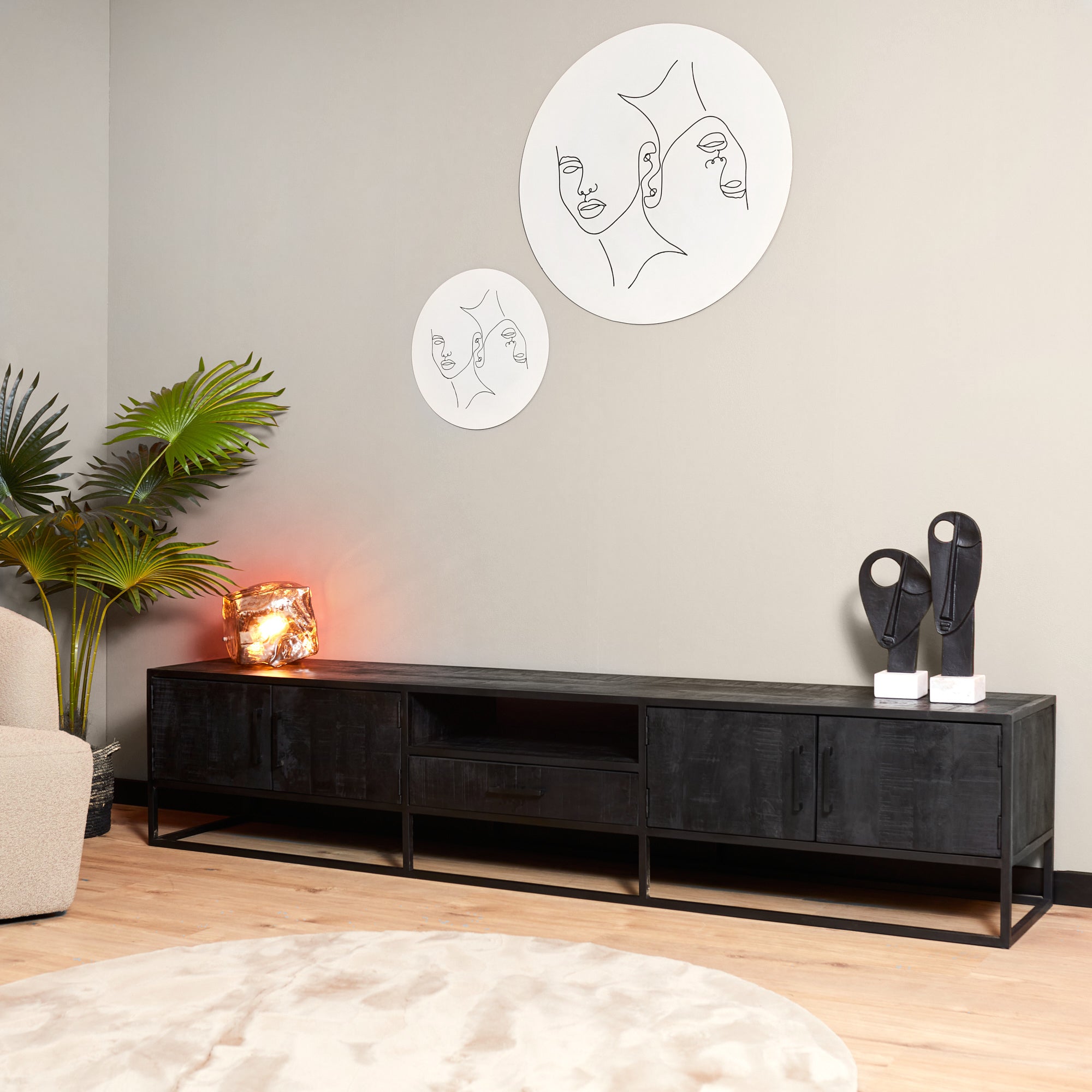 Tv-meubel Denver Zwart 240 cm | Mangohout en staal - STF
