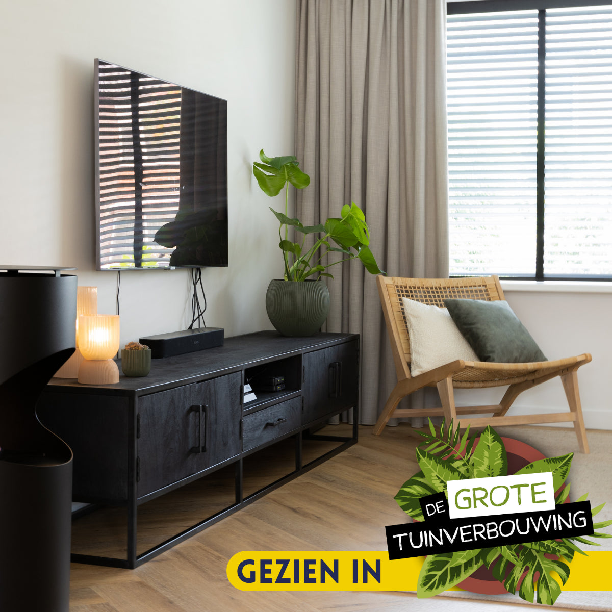 Tv-meubel Denver Zwart 240 cm | Mangohout en staal - STF