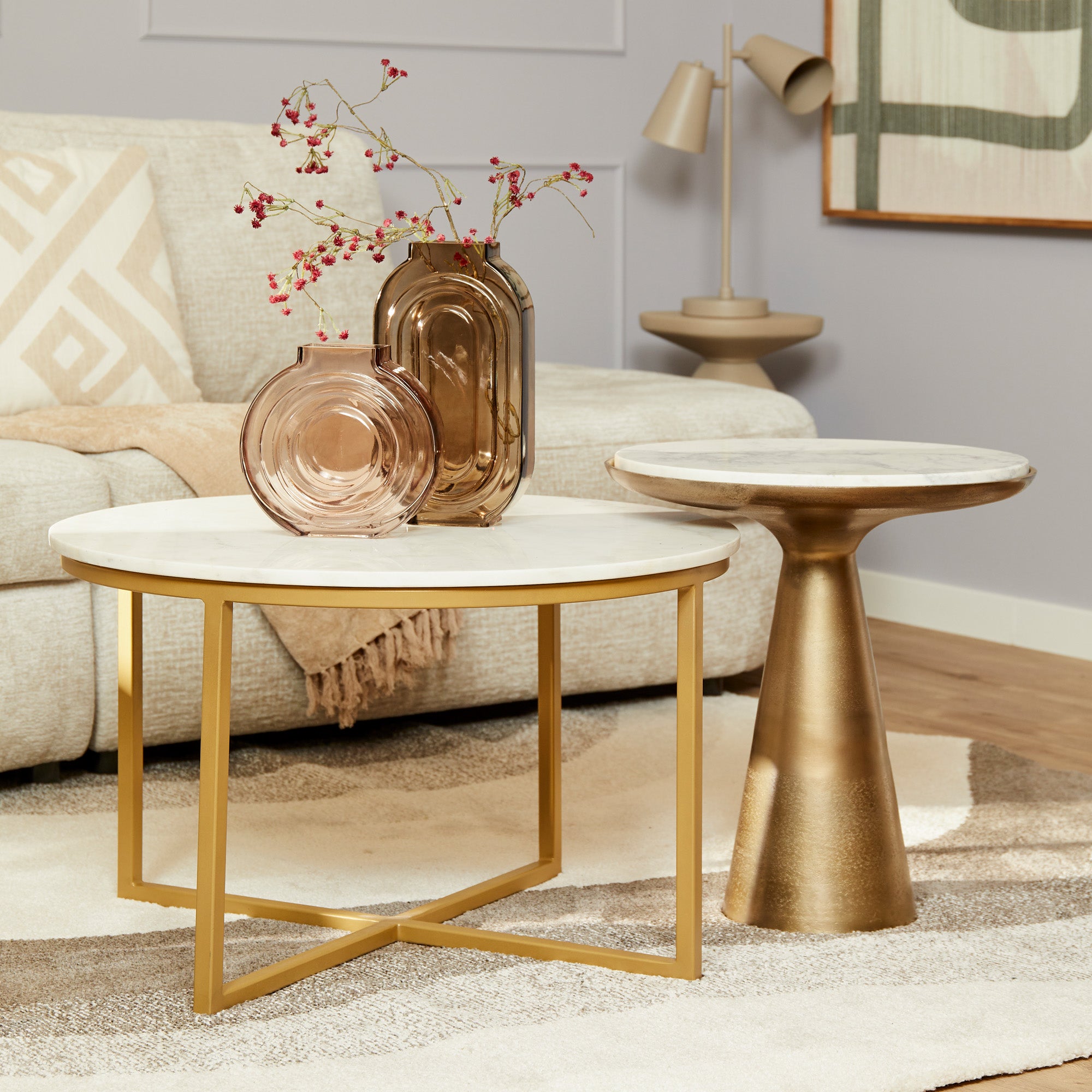 Table d'appoint Essy grand format | Marbre blanc 45 cm - STF