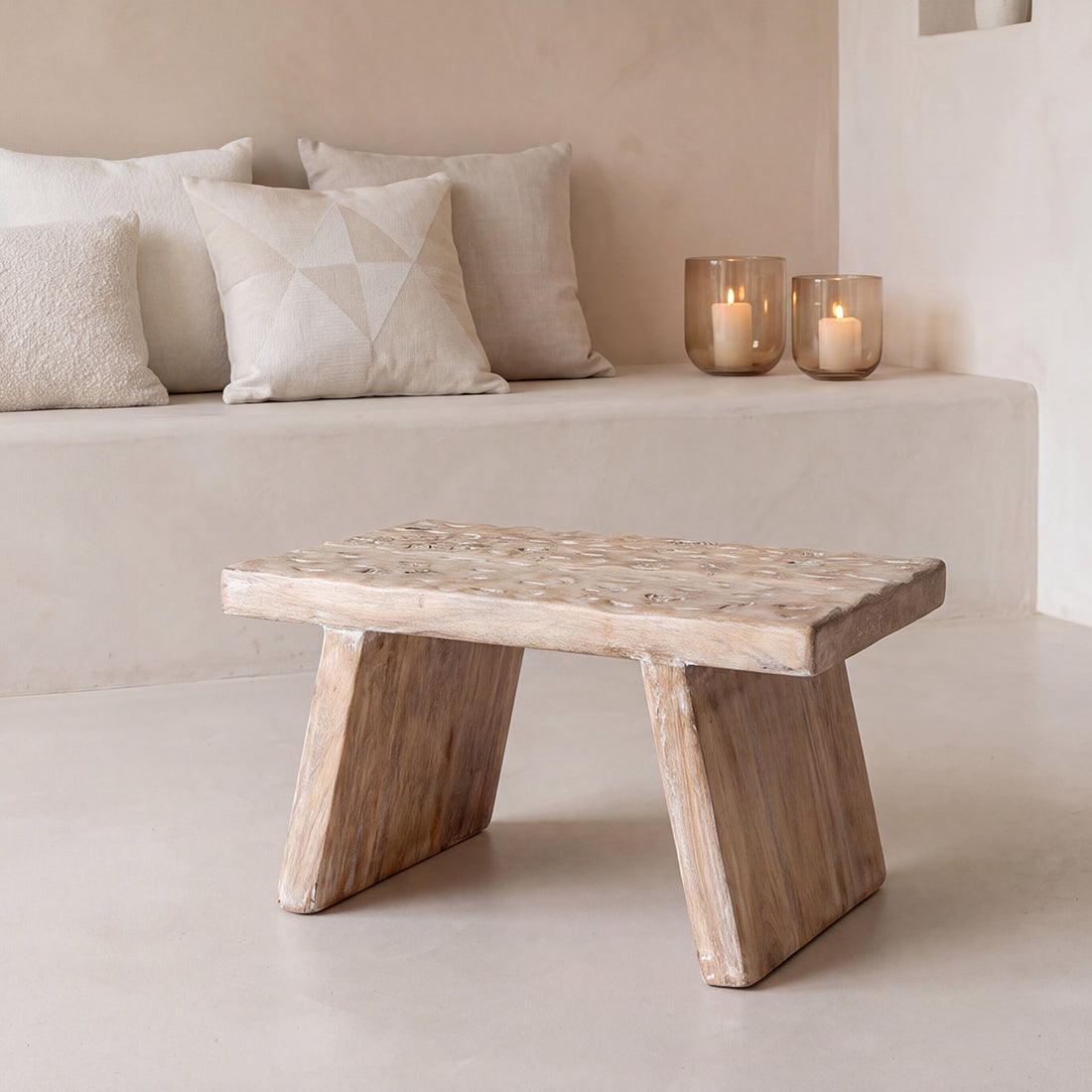 Mangohouten bijzettafel/kruk naturel - 40x25x20 cm - RAW