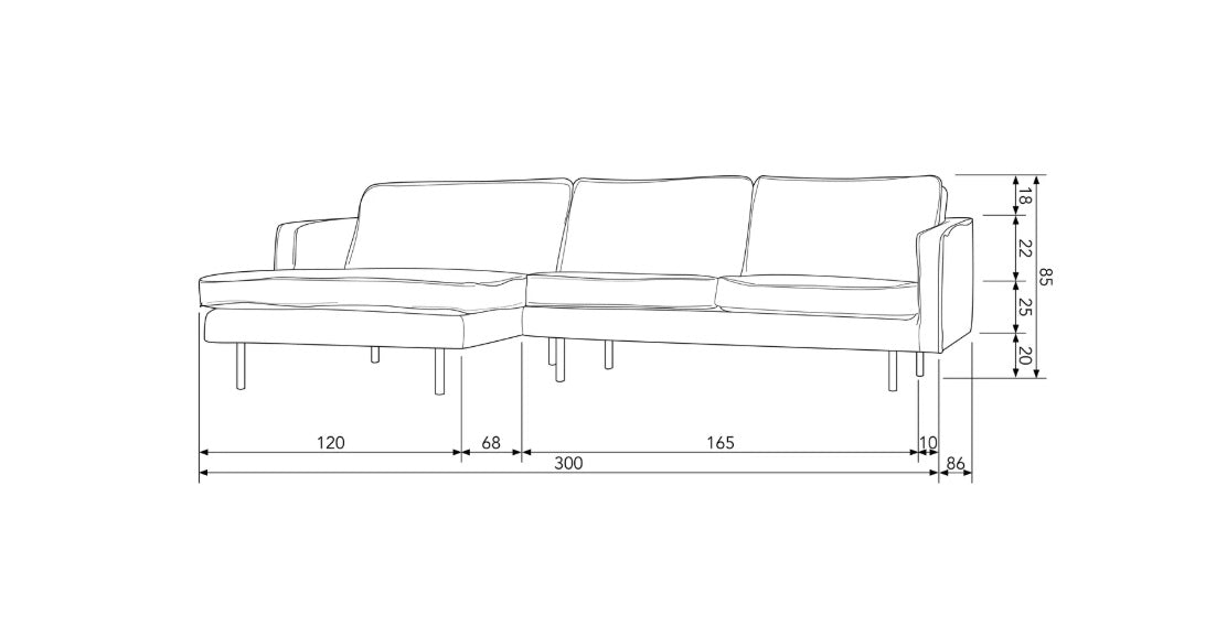 Salonset Rodeo - chaise longue links - ecoleer cognac, zwart of mosgroen - EEKH