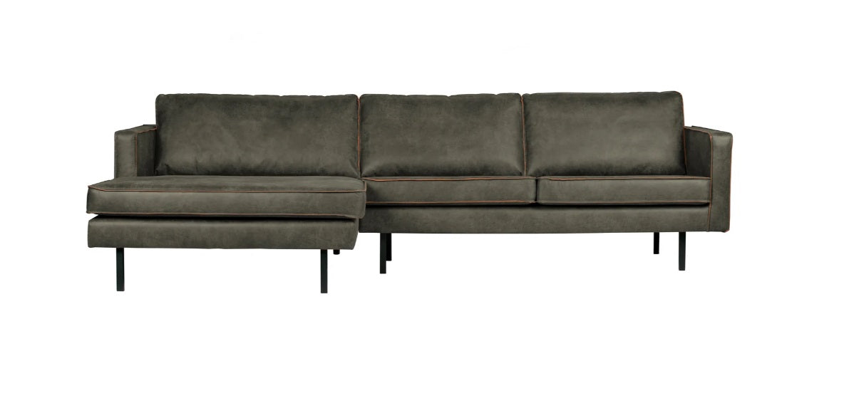 Salonset Rodeo - chaise longue links - ecoleer cognac, zwart of mosgroen - EEKH