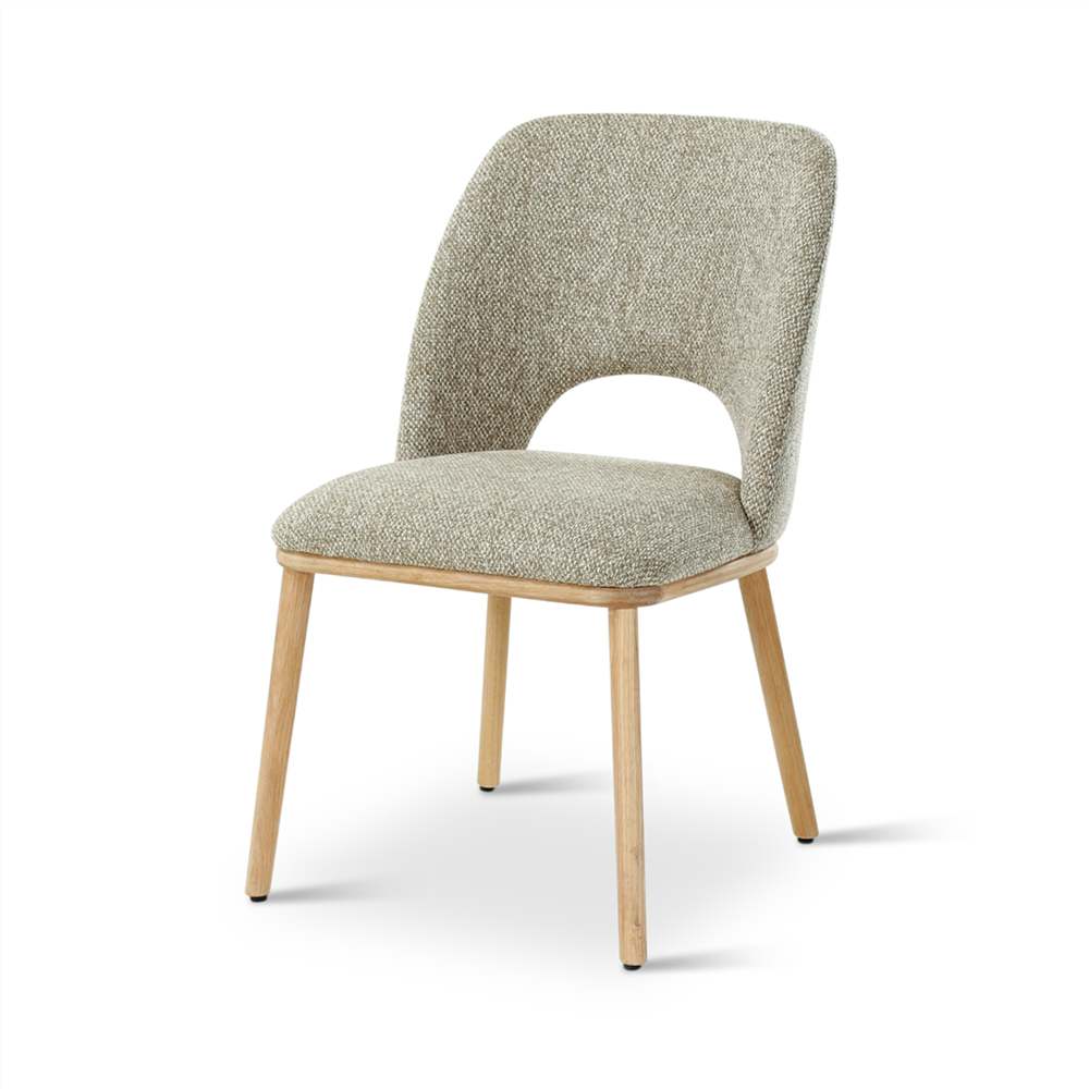 Eetkamerstoel Vigil beige of mosgroen, poten eik naturel - VDC