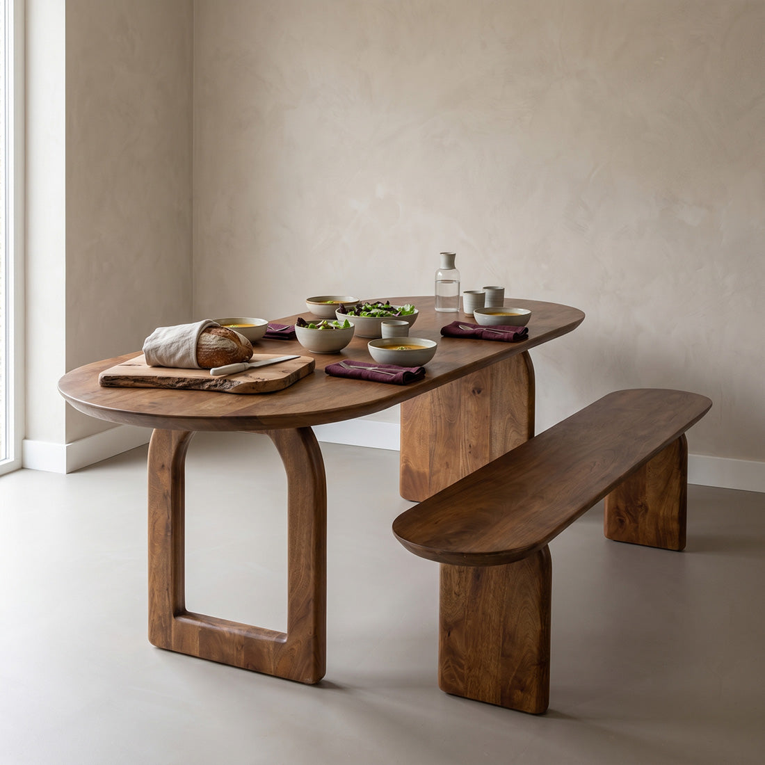 Eettafel met bolle rand - bruin - 200 - mix-onderstel - RAW