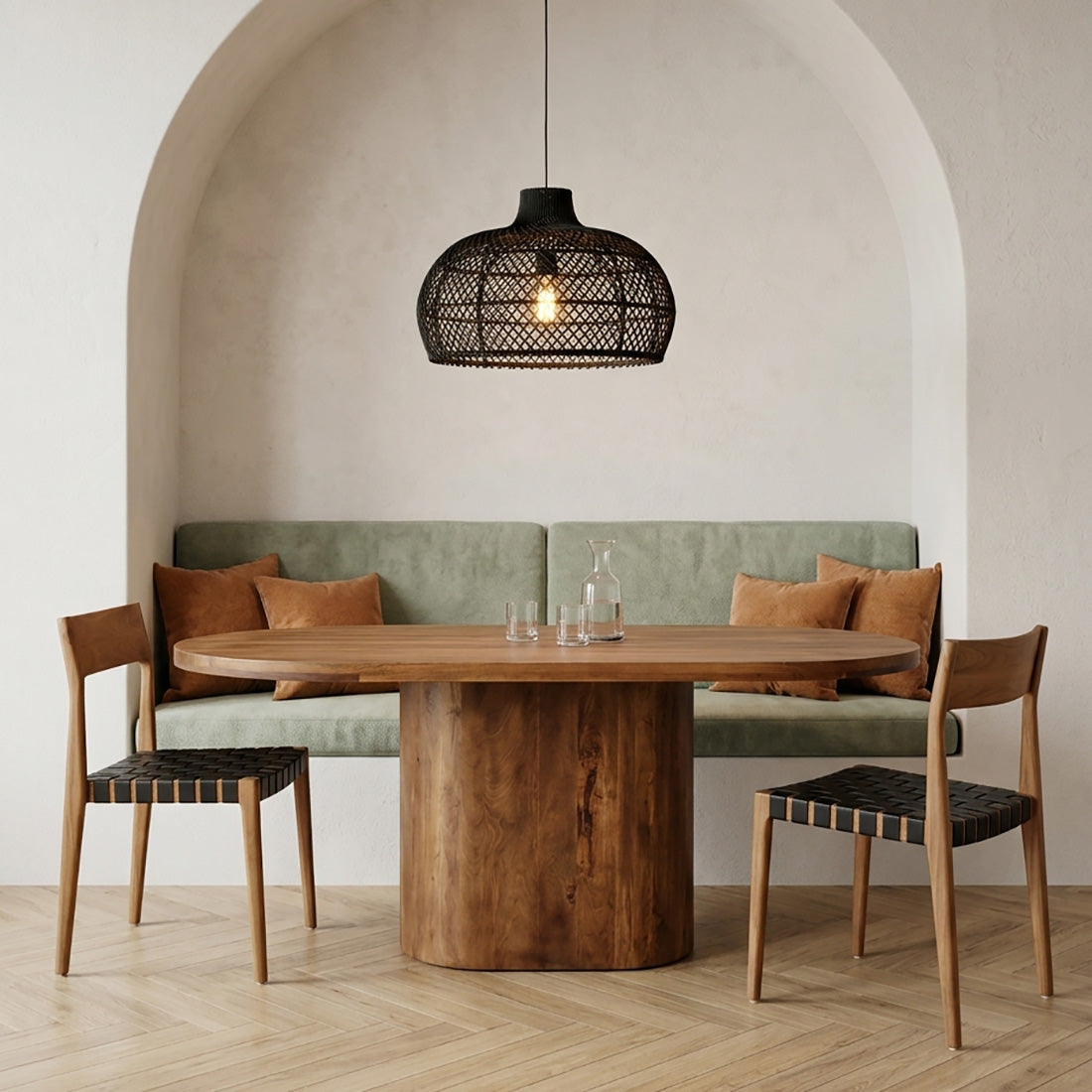 mangohouten eettafel (bullnose), ovaal - 180 cm - RAW
