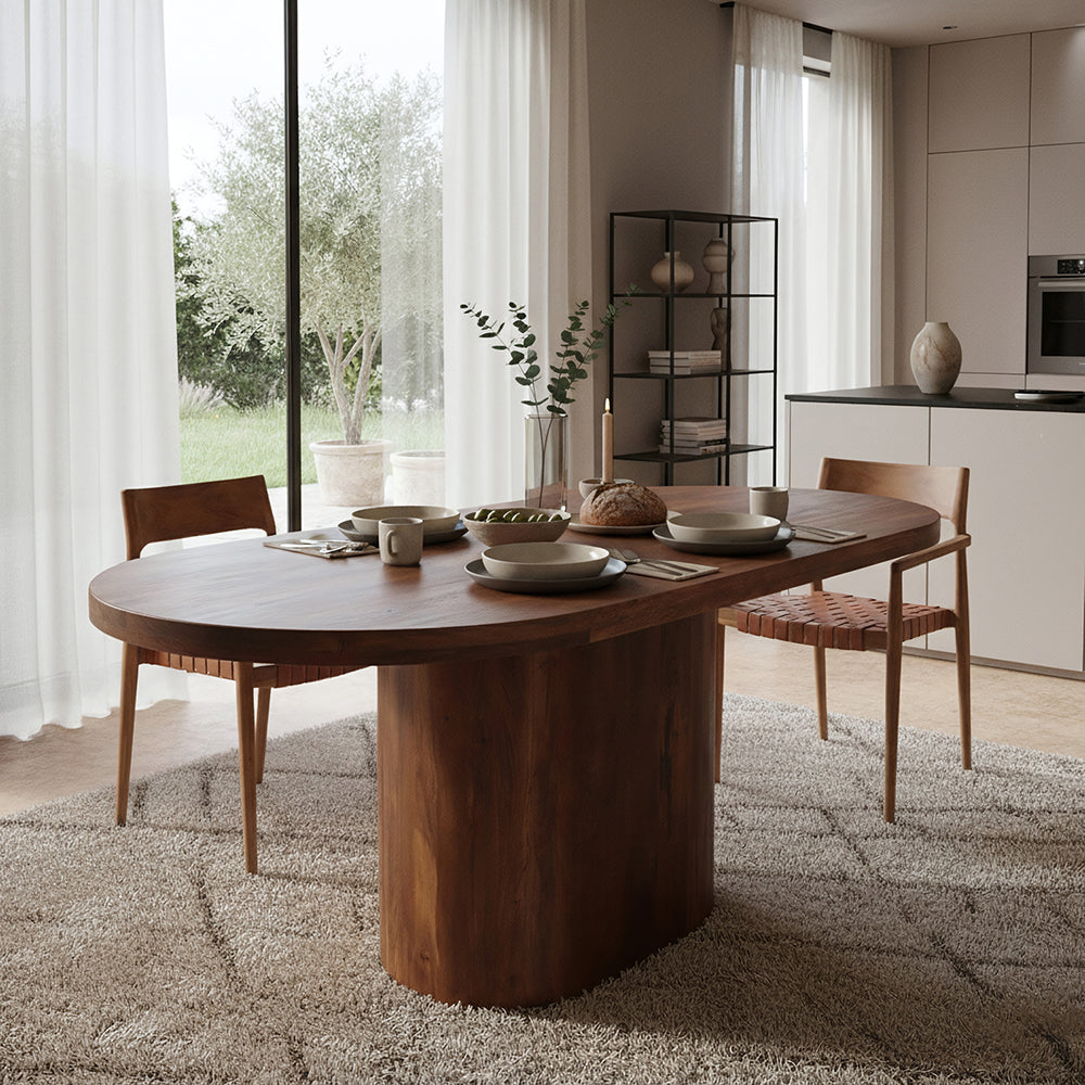 mangohouten eettafel (bullnose), ovaal - 180 cm - RAW