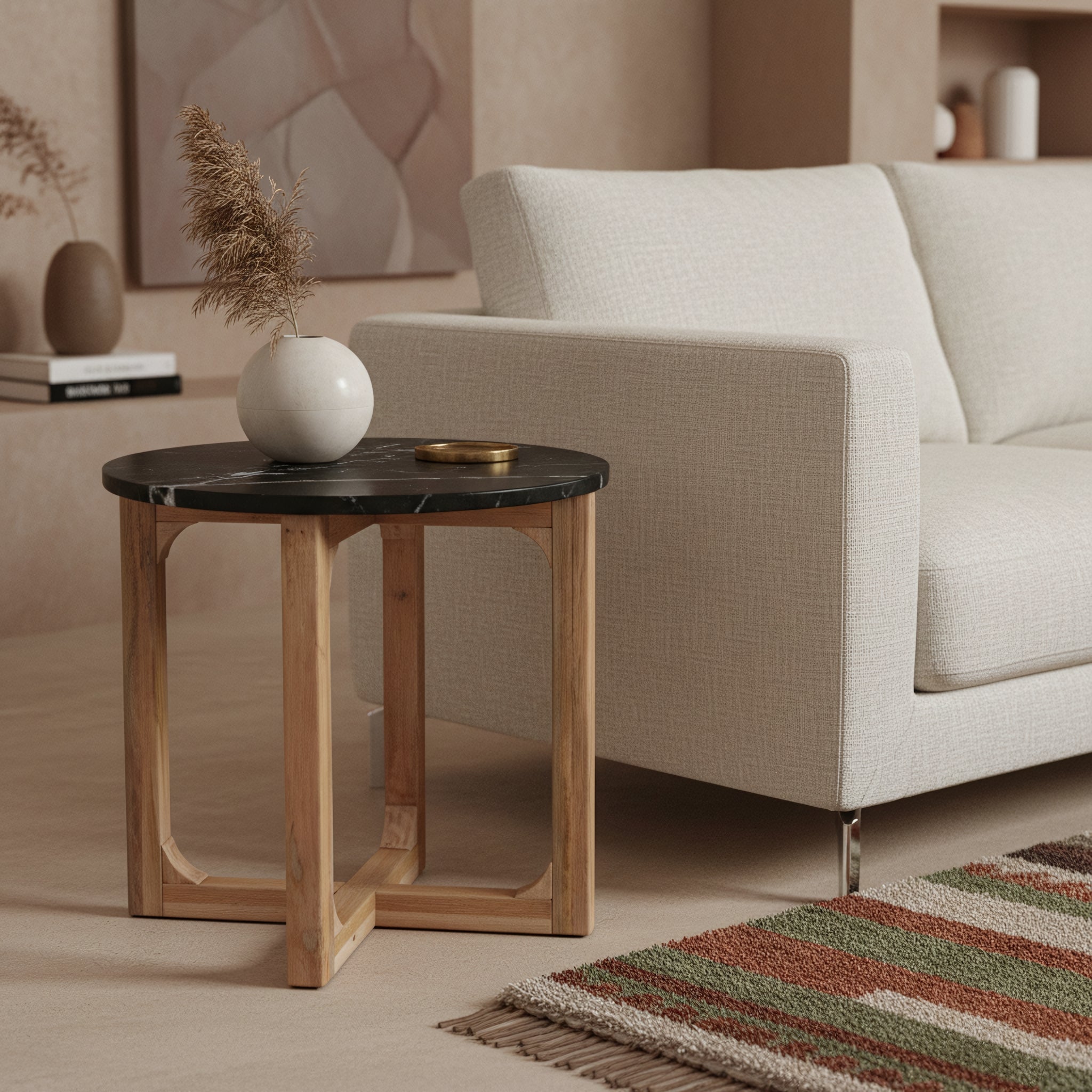 Bijzettafel rond marmer, zwart - RAW