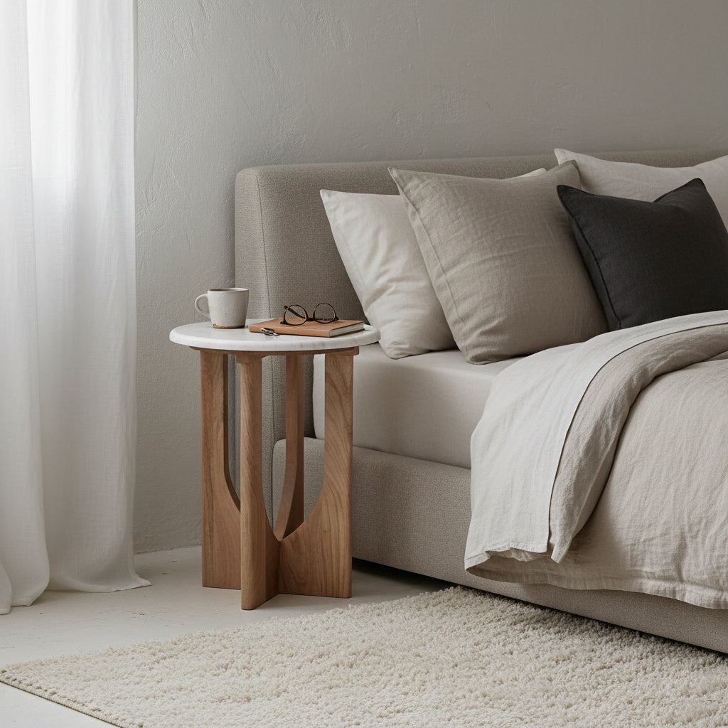 Bijzettafel Kuching marmer, wit - RAW