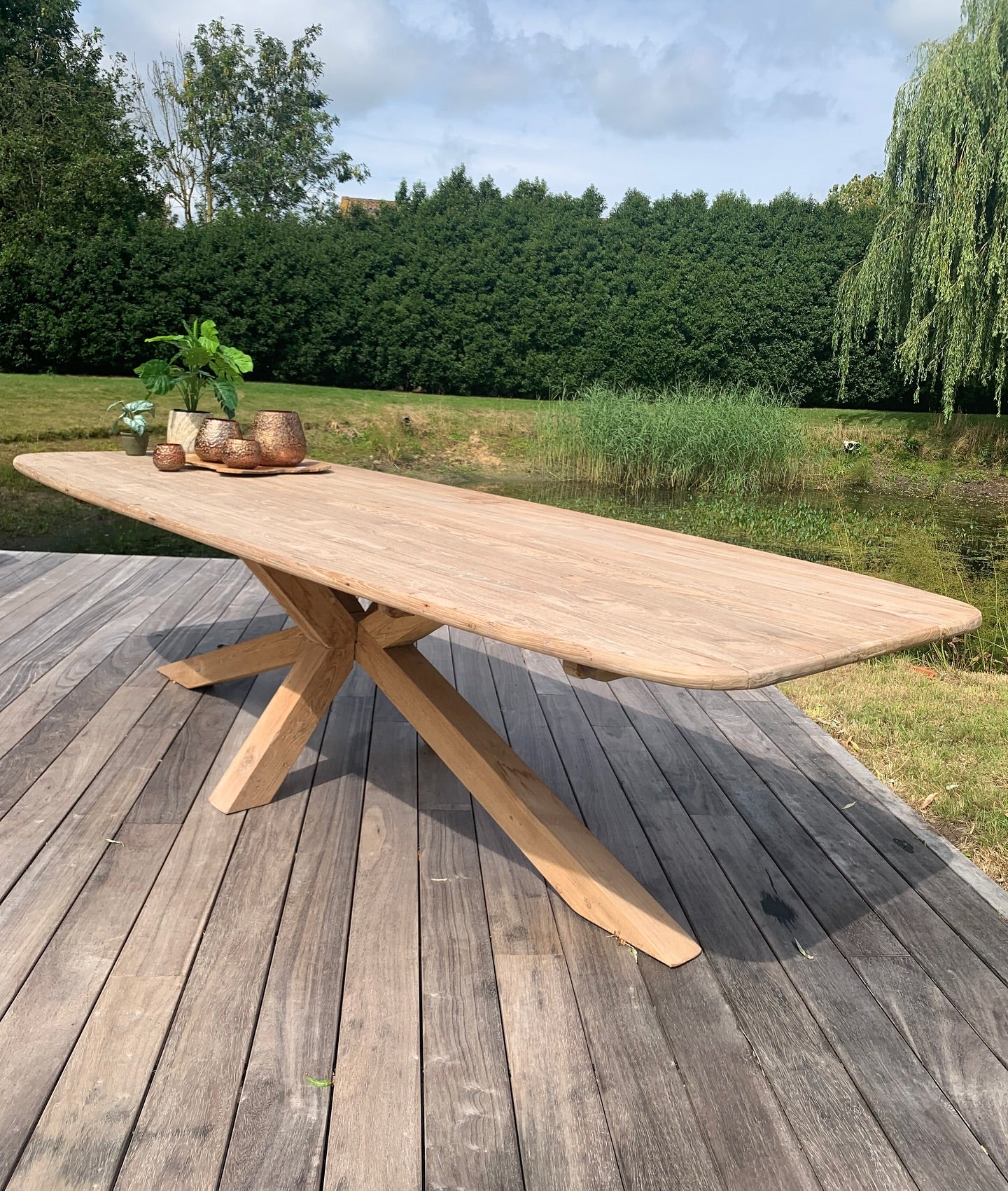 Tafel outdoor Yuki teak met spiderpoot - COMBINATIEDEAL