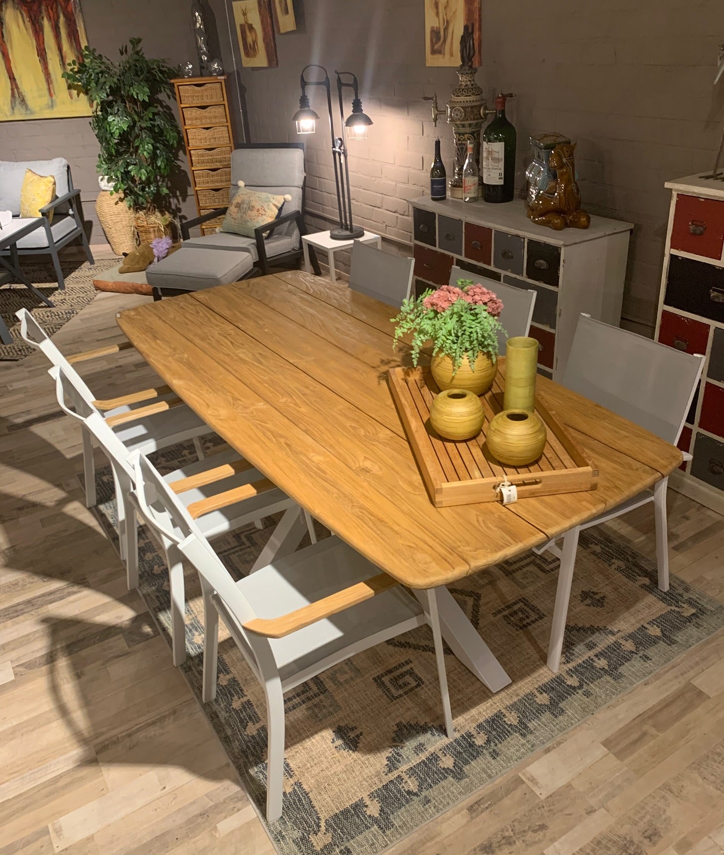 Tafel outdoor Yuki teak met spiderpoot - COMBINATIEDEAL