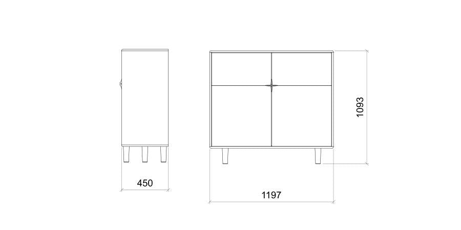 Dressoir hoog Sento 2-deurs eik (4 kleuren) - THS