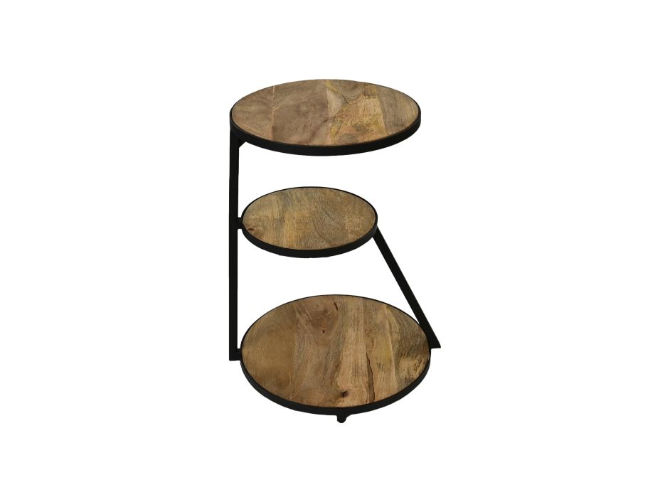 Bijzettafel met 3 niveaus - ø50x65 - Naturel/zwart - Mangohout/metaal HSM