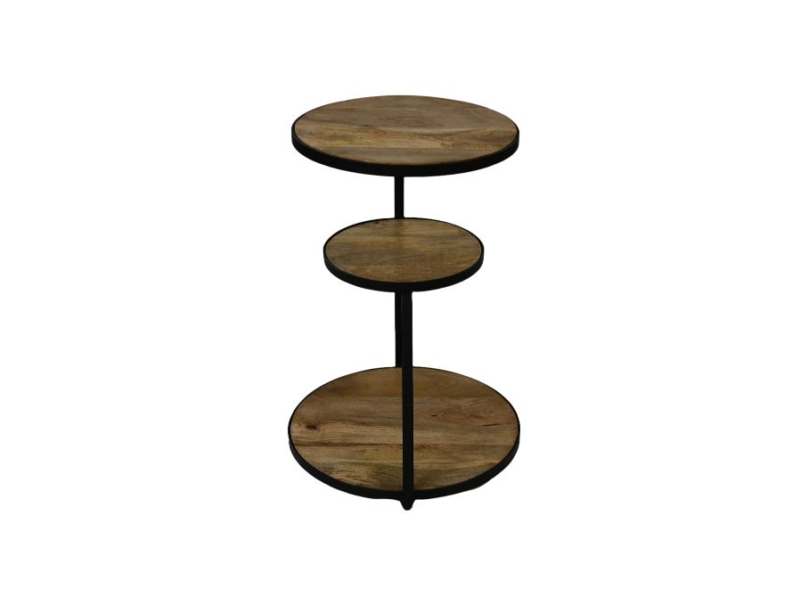 Bijzettafel met 3 niveaus - ø50x65 - Naturel/zwart - Mangohout/metaal HSM