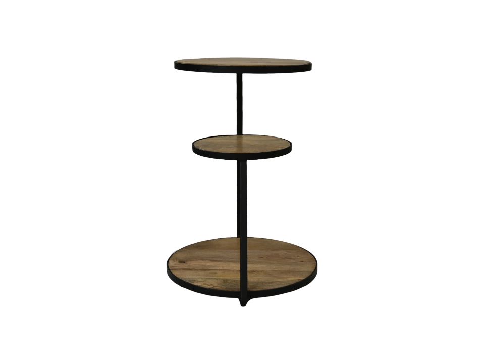 Bijzettafel met 3 niveaus - ø50x65 - Naturel/zwart - Mangohout/metaal HSM