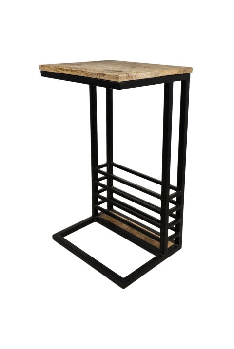 Bijzettafel - 38x30x65 - naturel/zwart - mangohout/ijzer HSM