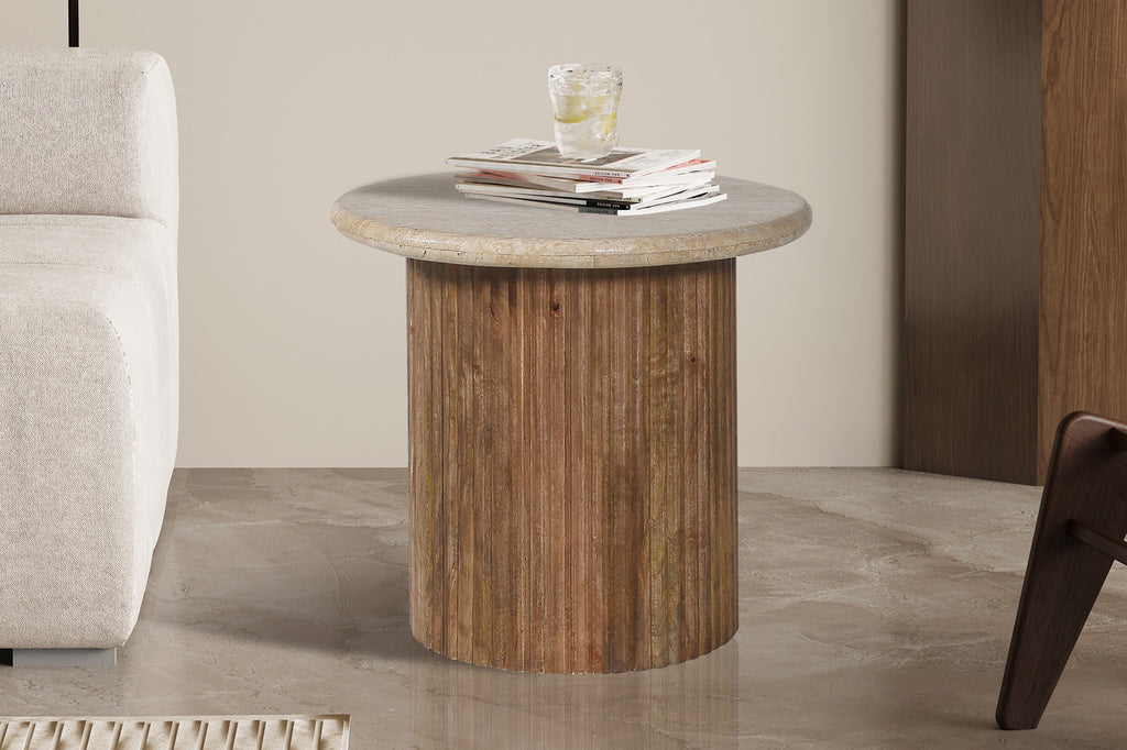 Bijzettafel Louis ' 50 cm Mango wood with Travertine Beige RS