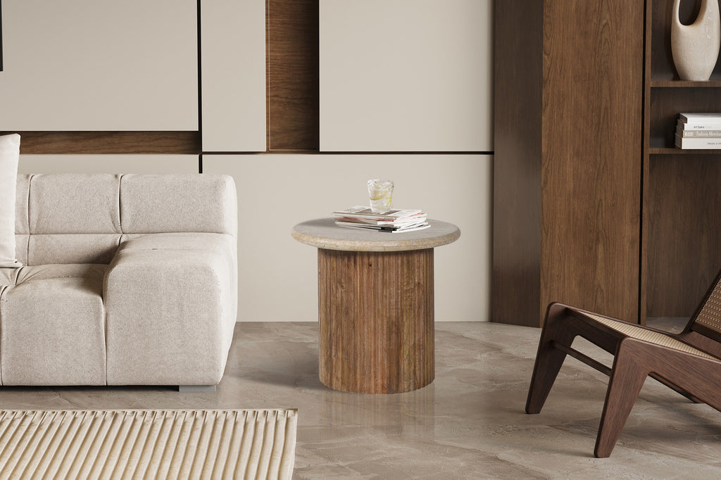 Bijzettafel Louis ' 50 cm Mango wood with Travertine Beige RS