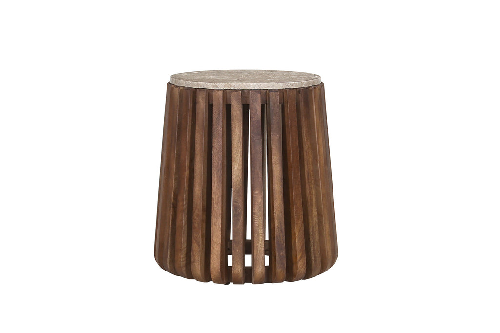 Bijzettafel 'Luuk' 40 cm Round Mangohout met Travertin Beige RS