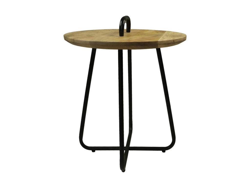 Bijzettafel met handvat - ø45x55 - Naturel/zwart - Mangohout/metaal HSM